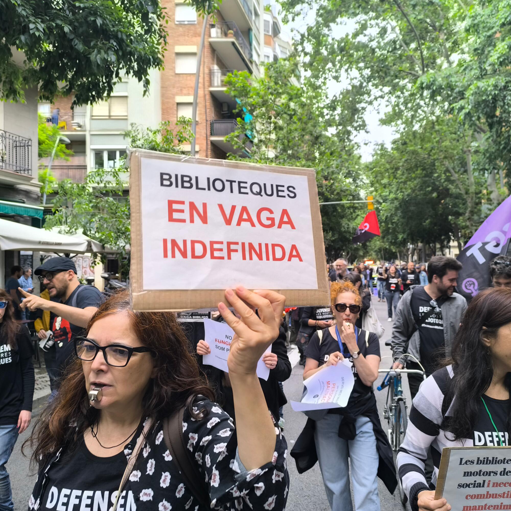 Personal de las bibliotecas públicas de Barcelona, en una manifestación