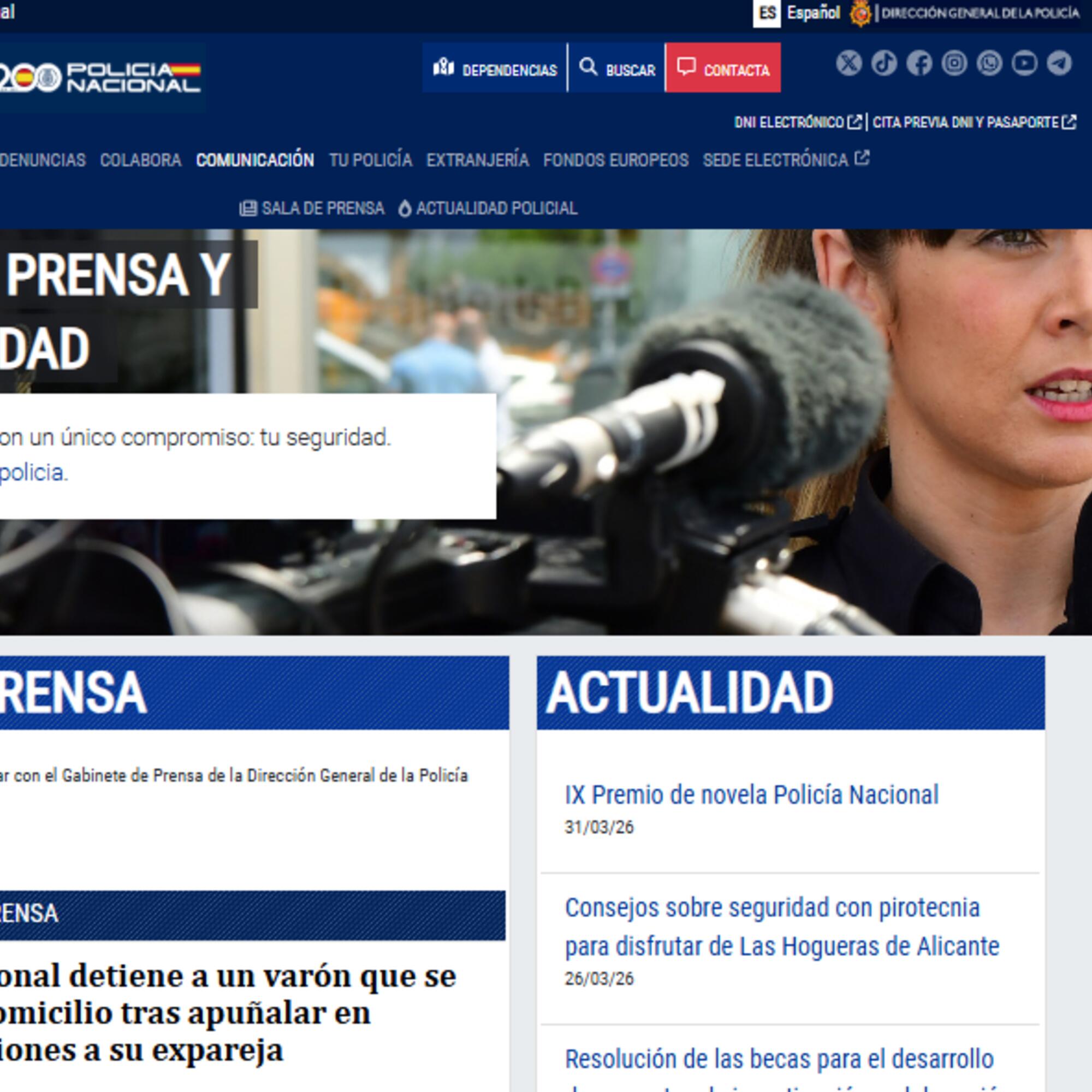 Web de la Oficina de Comunicación de la Policía Nacional