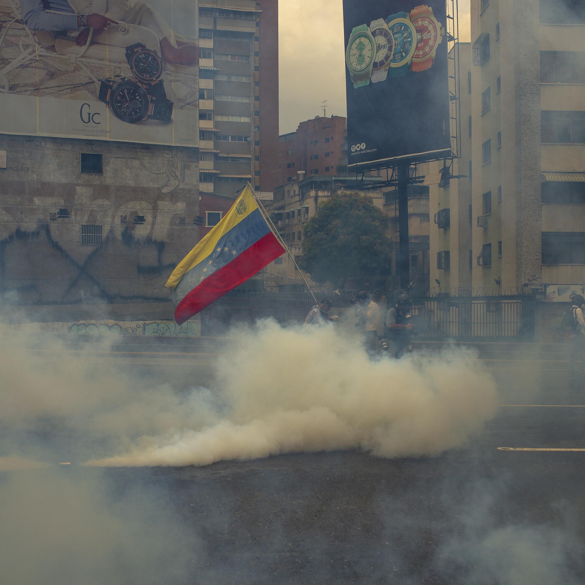 Manifestante bandera portada