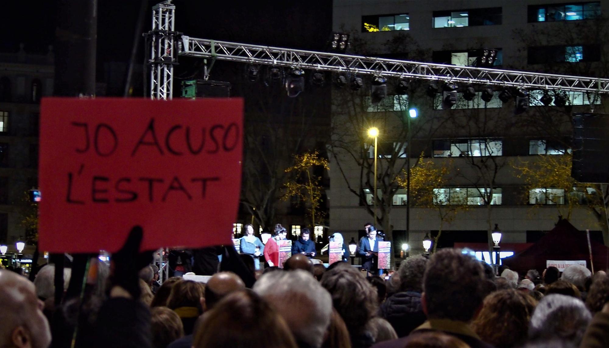 Concentración en repulsa del juicio del Procés, el 12 de febrero en Plaça Catalunya.