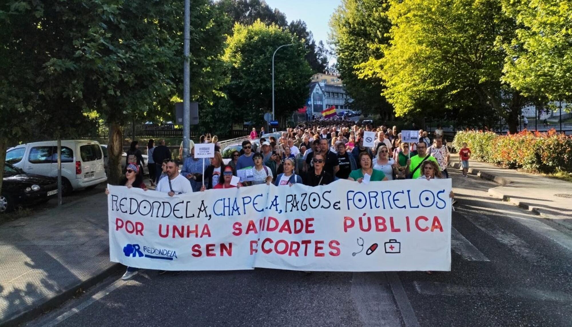 Unha das protestas no centro de Redondela