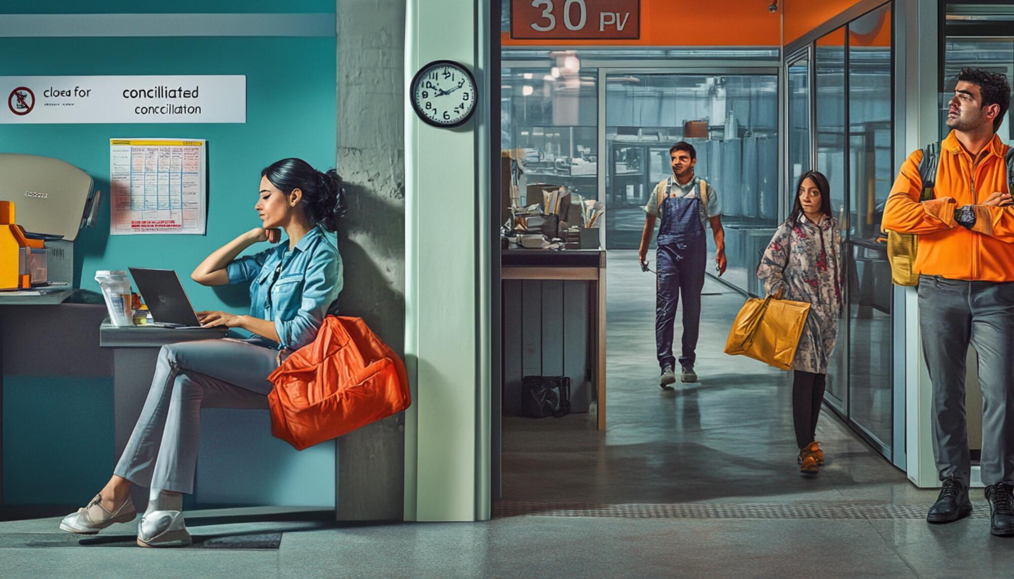Trabajadores terminando turno laboral 