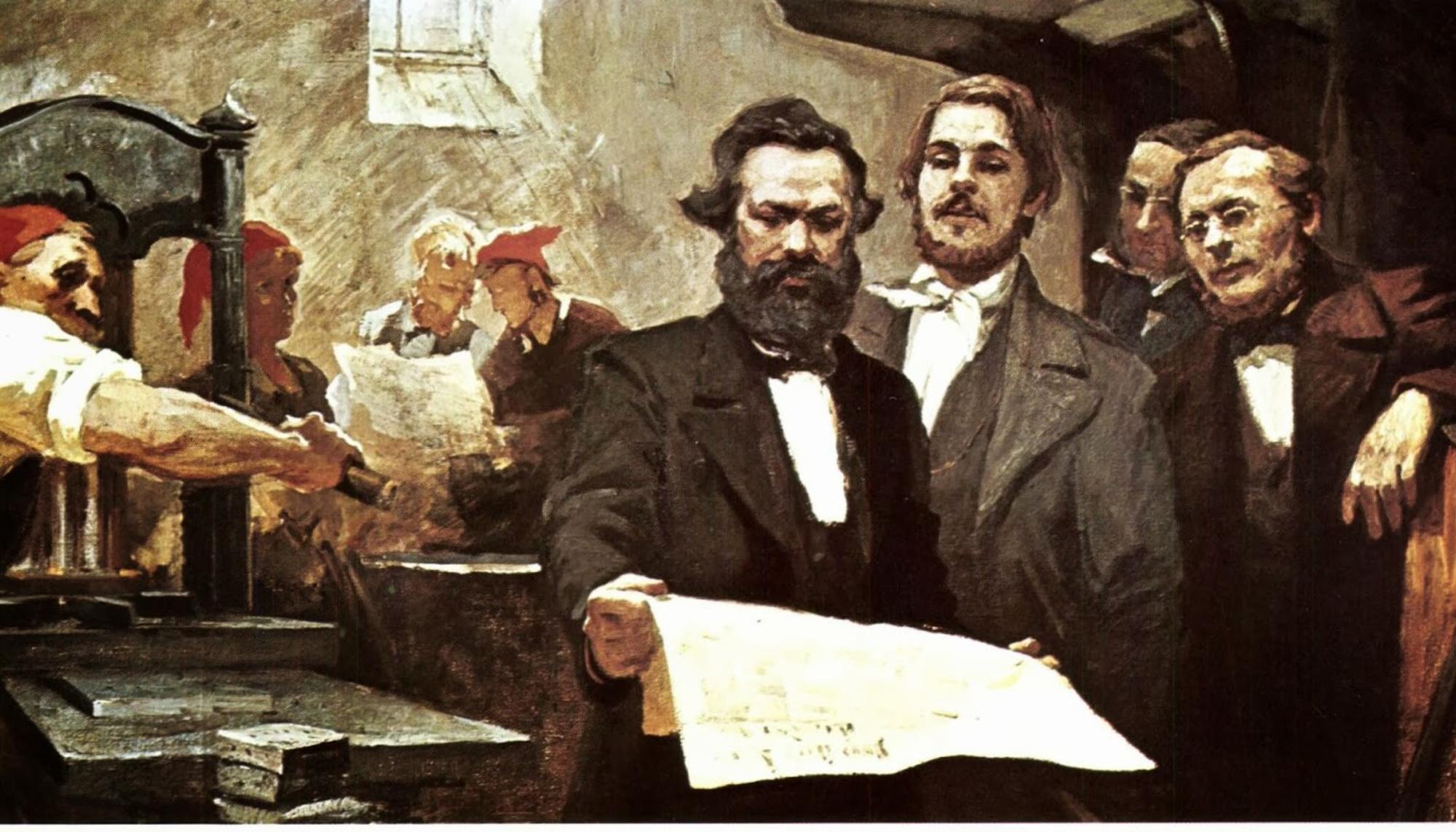 Marx y Engels en la imprenta de la Rheinische Zeitung