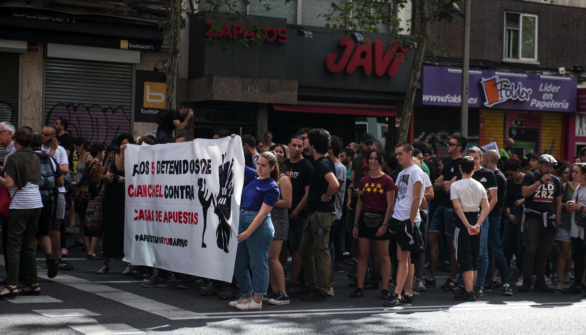 Manifestacion contra las casa de apuestas en el barrio de Tetuan, Madrid.