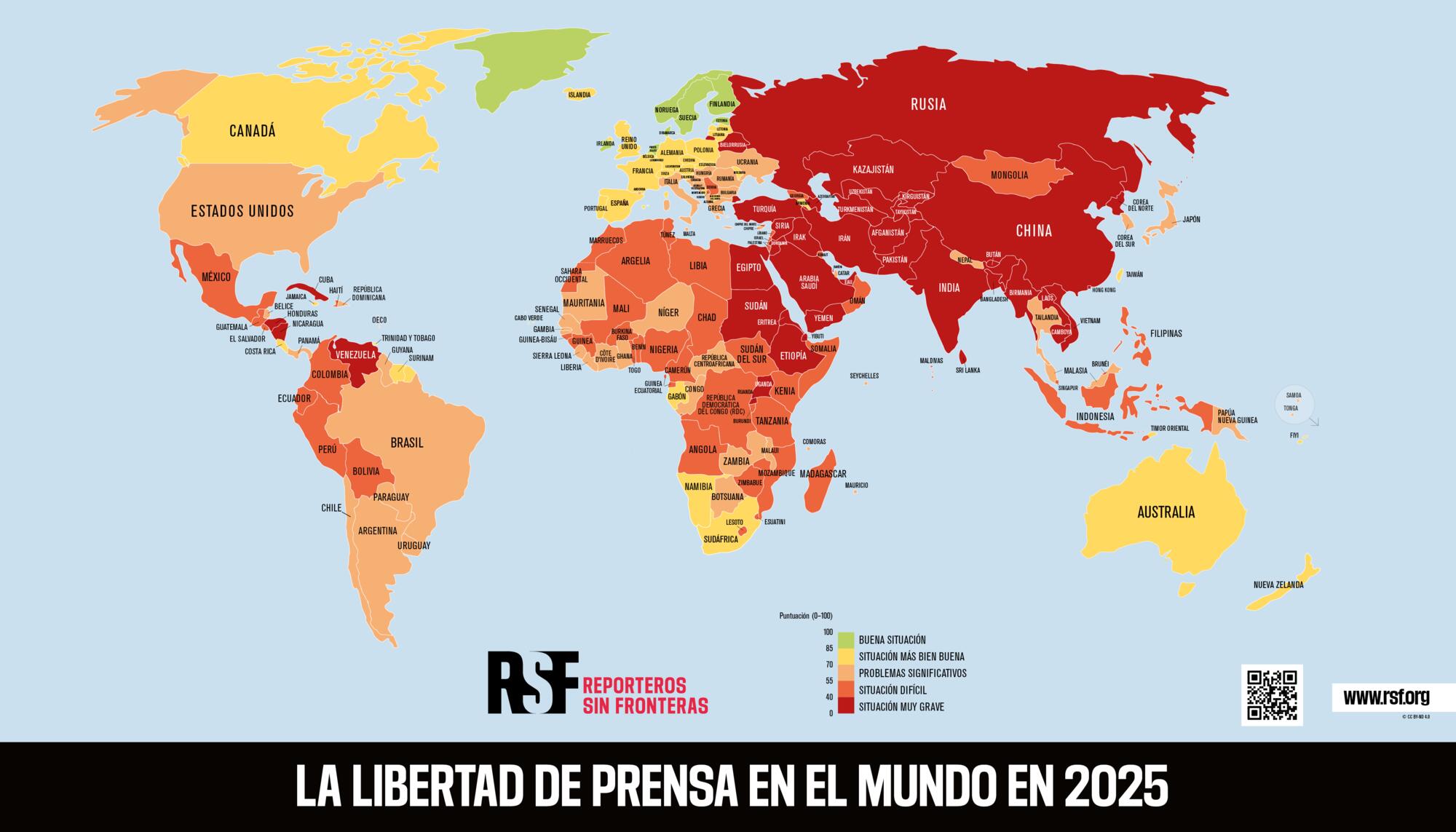 RSF informe 2025 libertad de prensa en el mundo