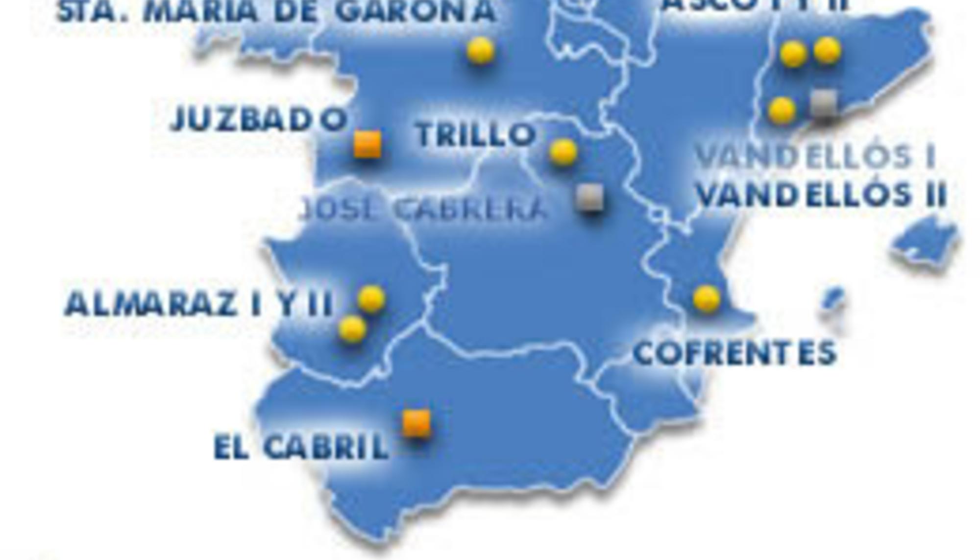Mapa de las centrales y cementerio nuclear en España