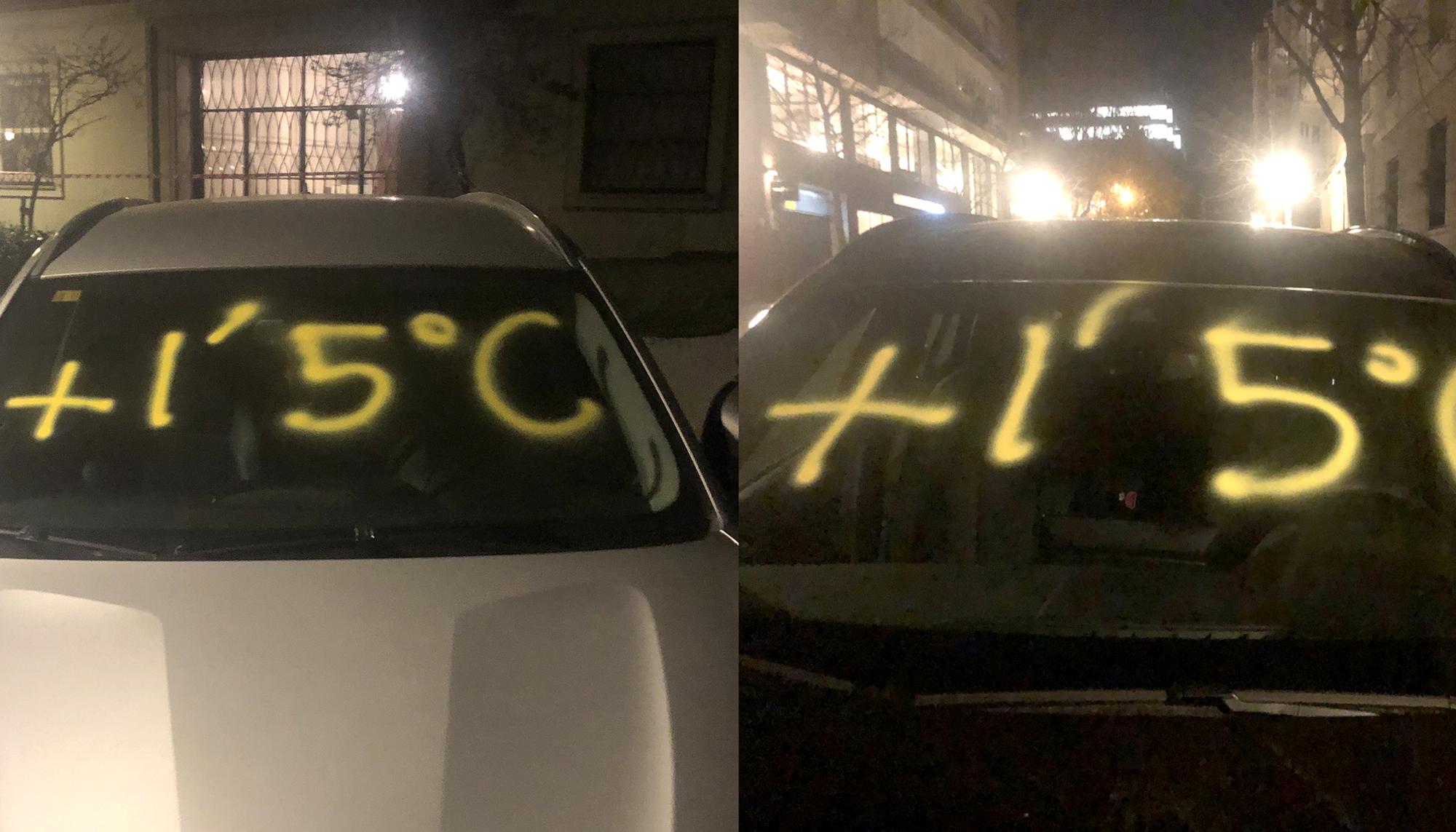 Varios coches de gama alta en el barrio de Salamanca (Madrid) sufren una nueva acción para alertar de los peligros de la actual crisis climática.