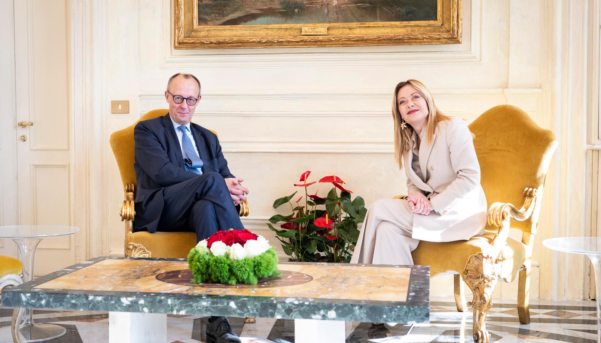 Friedrich Merz y Giorgia Meloni en la cumbre bilateral entre Alemania e Italia. Gobierno federal alemán/Guido Bergmann 