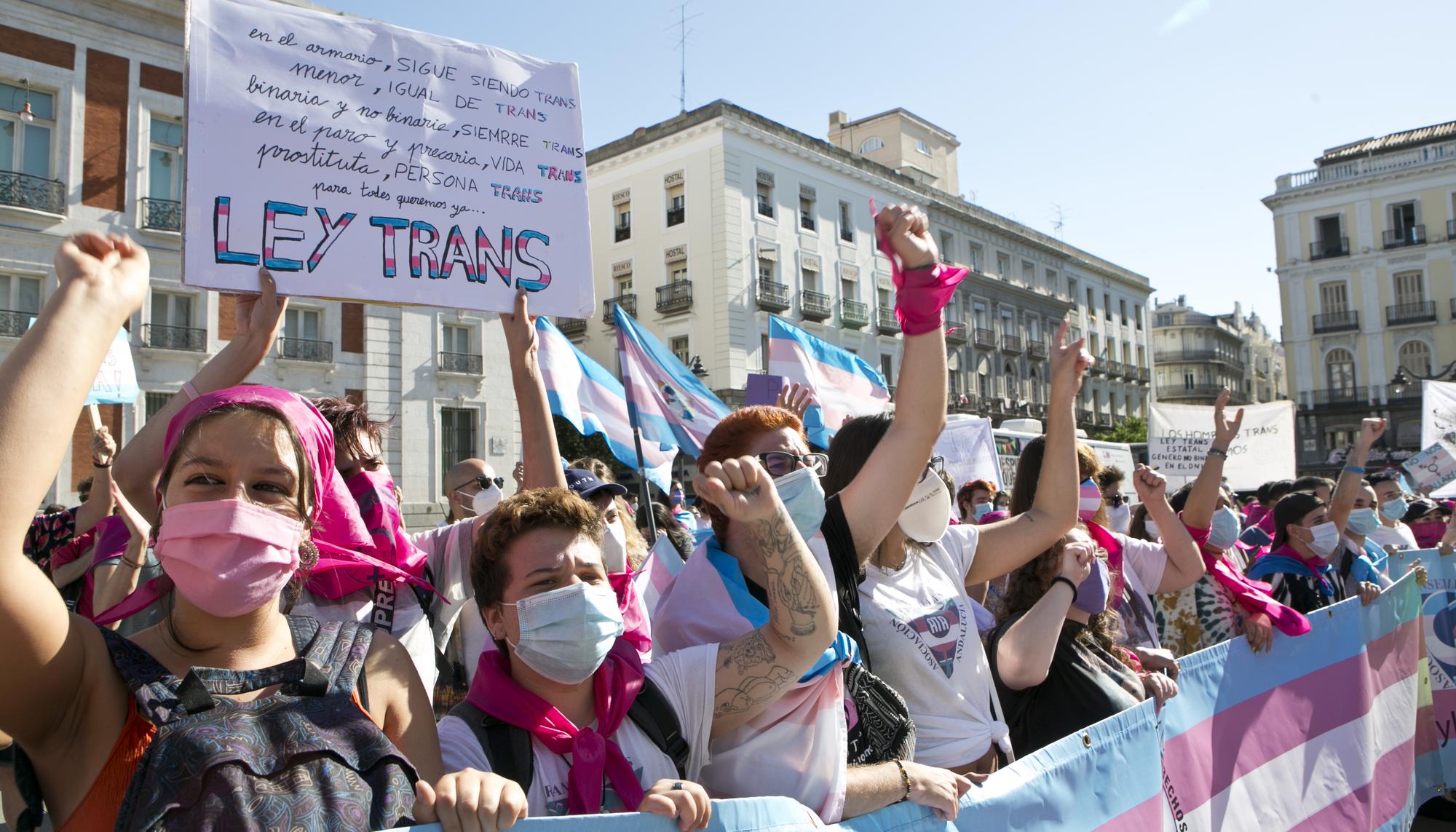 Familias Trans Aliadas se concentran en Sol para pedir una Ley Estatal Puño