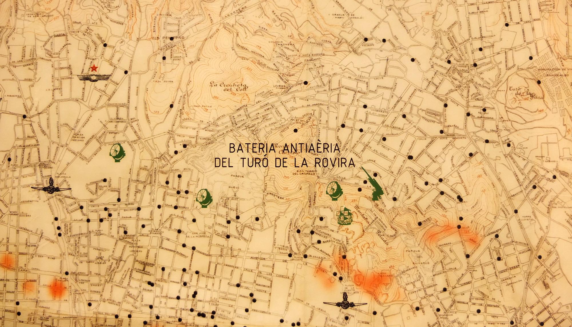 Mapa de la batería antiaérea del Turó de la Rovira