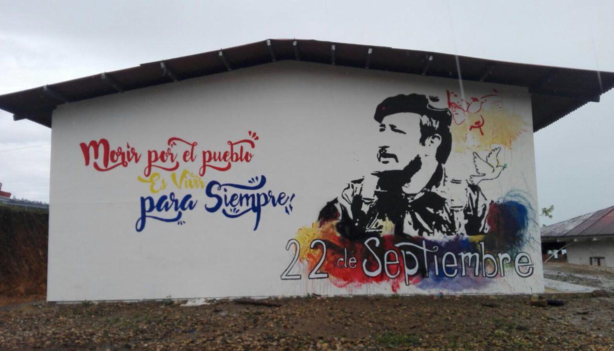 Mural en el Espacio Territorial de Icononzo, Colombia, gestionado por las FARC