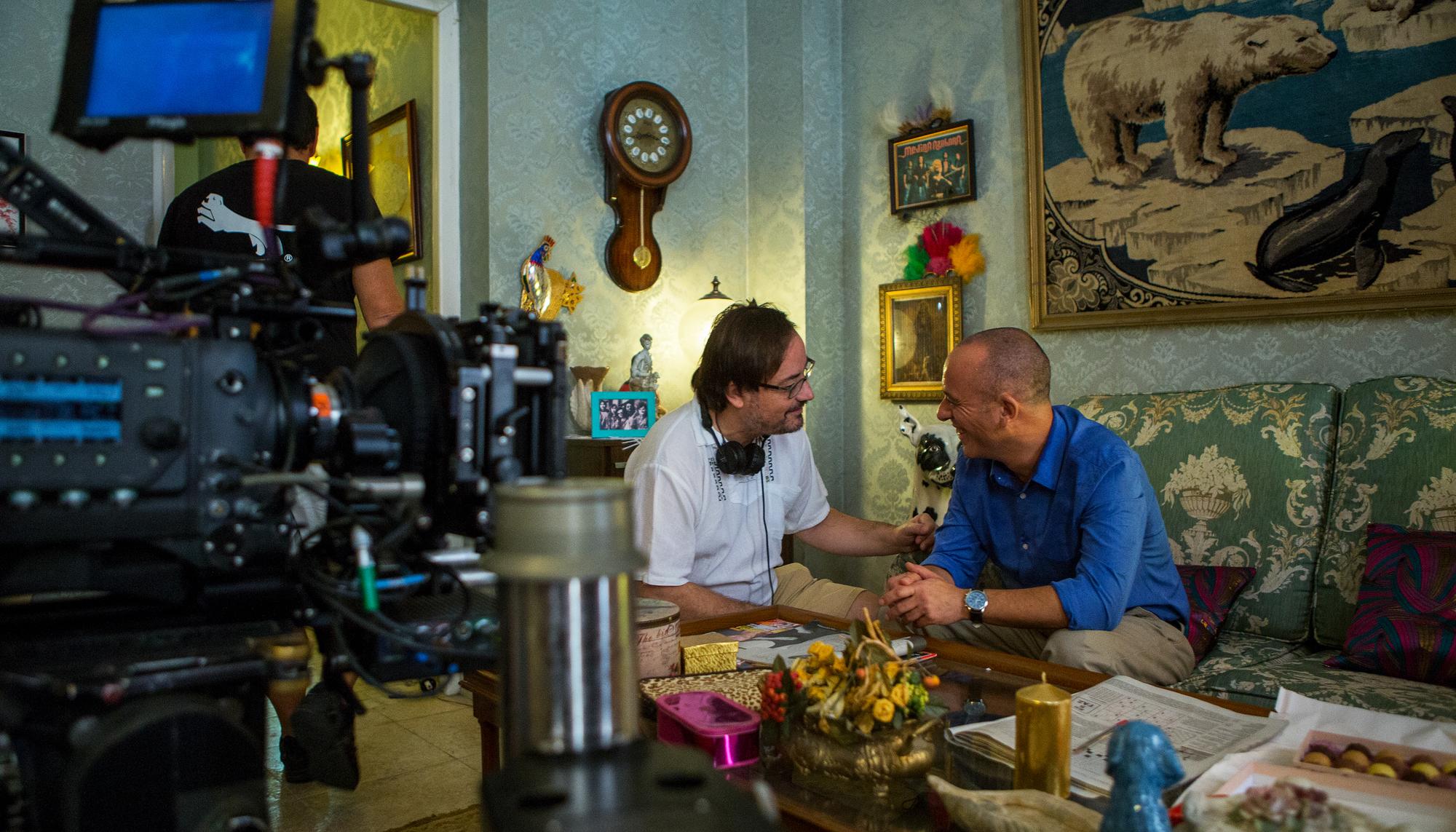 Martín Cuenca y Javier Gutiérrez durante el rodaje 
