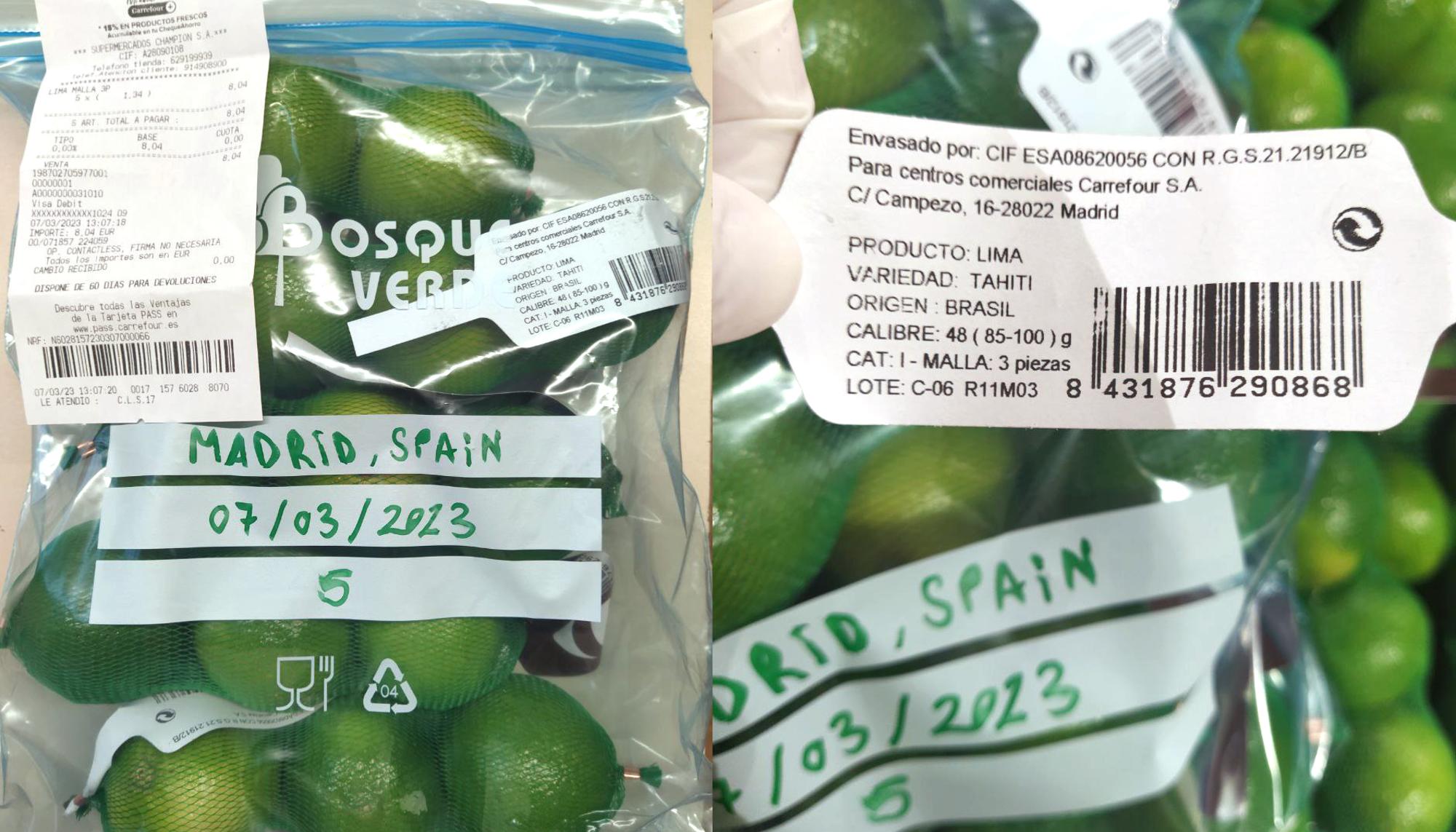 Limas compradas en un supermercado de Madrid. En ellos se encontraron trazas de 27 agrotóxicos. Foto: Ecologistas en Acción