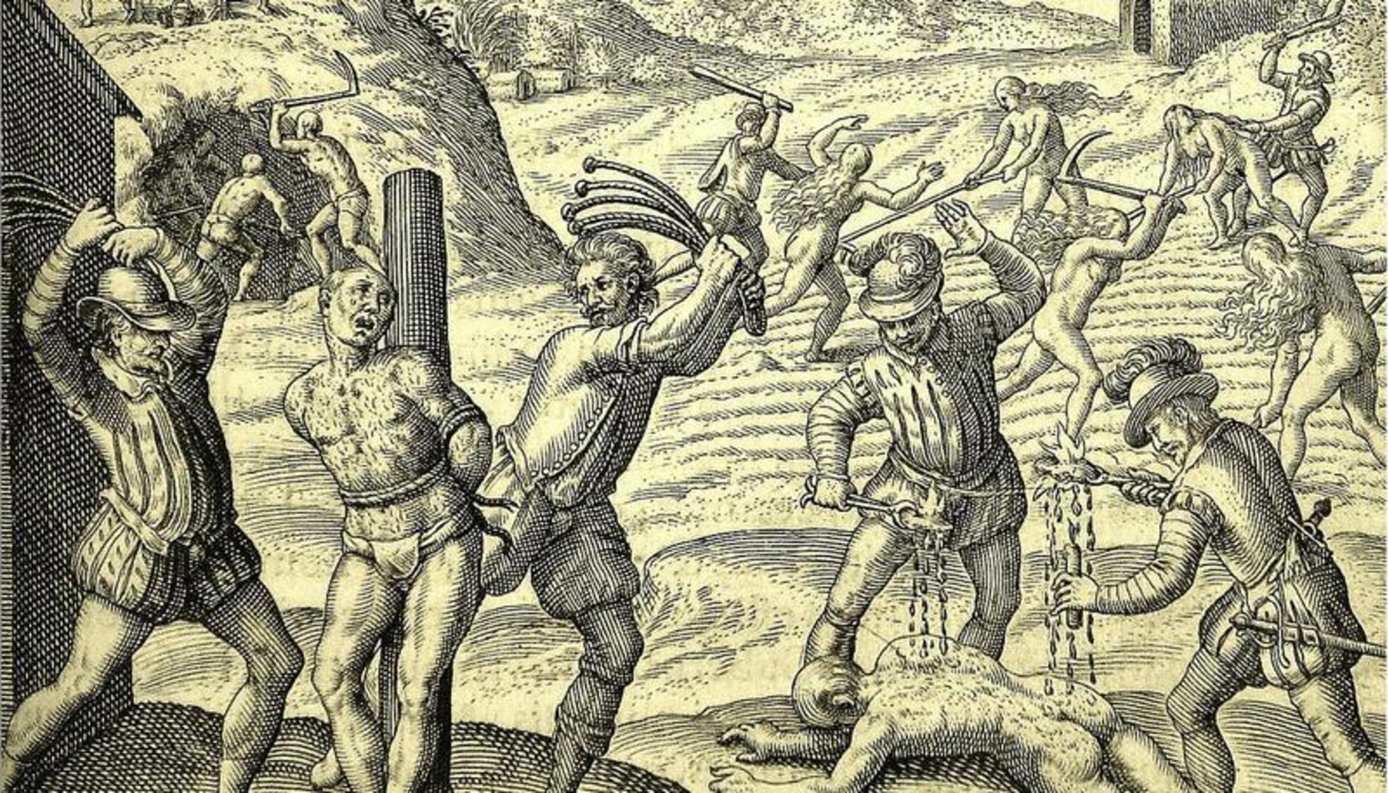 Ilustración de Theodori de Bry para el libro de las Casas (1598)