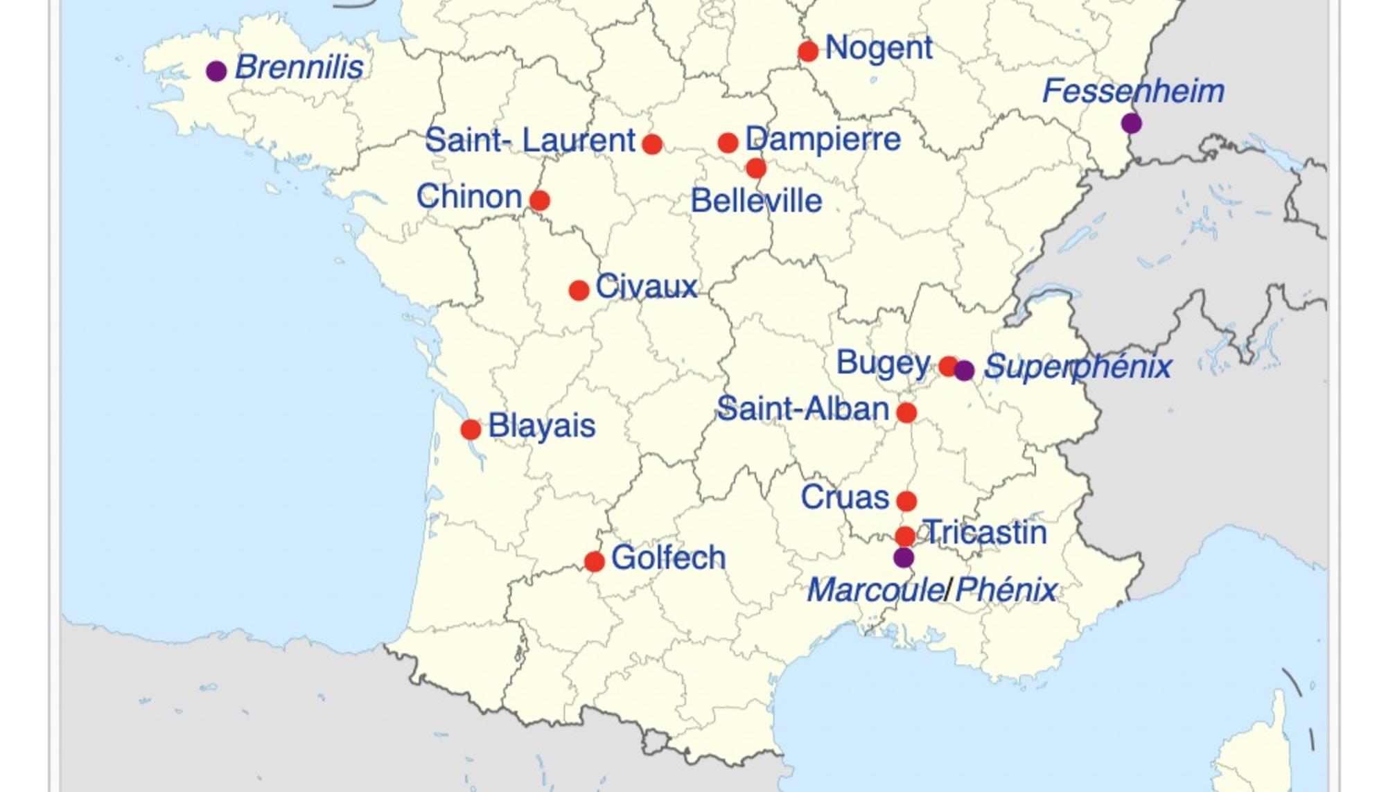 Mapa de las centrales nucleares francesas. Fuente: enriquedans.com