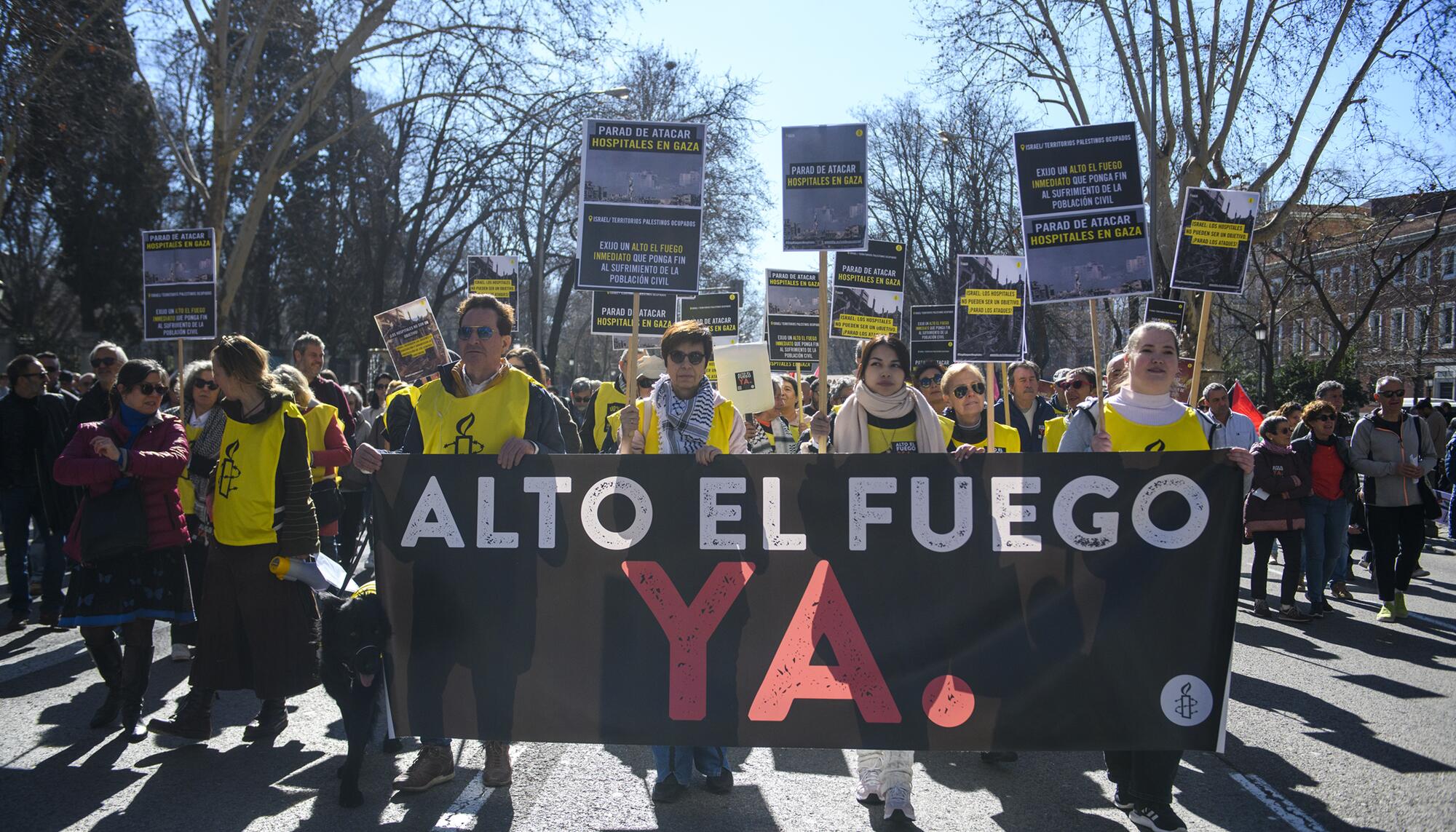 Manifestación del 17 de febrero "Libertad para Palestina" convocada por Sumar, IU, Más País, PCE y los grandes sindicatos. El PSOE apoyó la manifestación como "participante". - 12