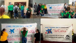 Una acción en la sede de Building Center, de CaixaBank, fuerza a revisar 11 amenazas de desahucios a familias