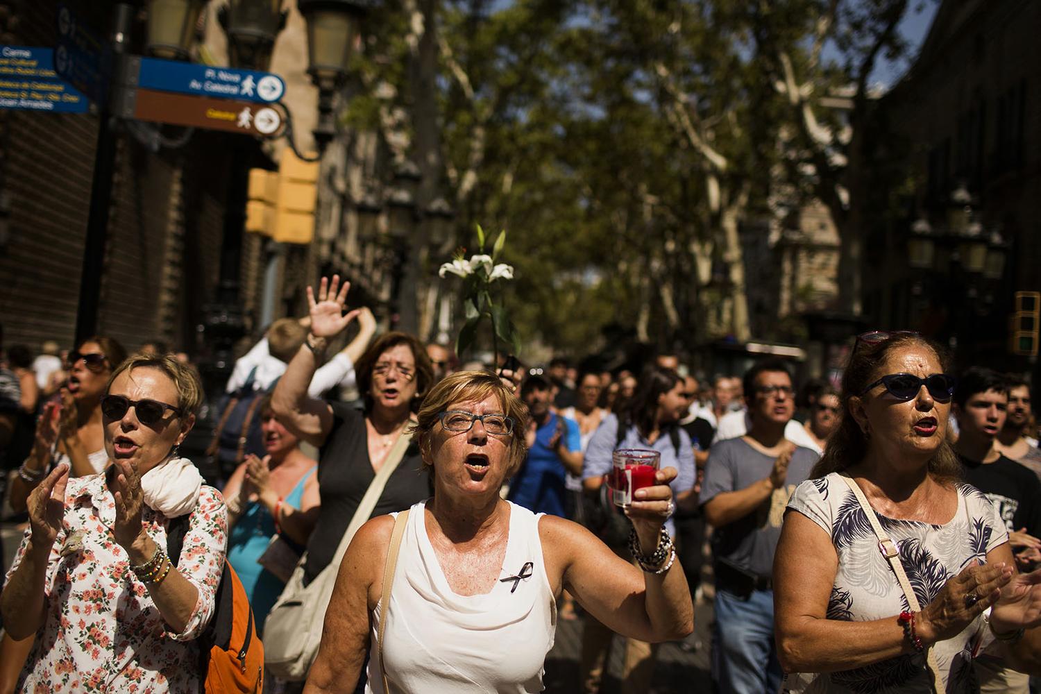 Concentración en la Rambla de Barcelona tras el atentado del 17 de agosto