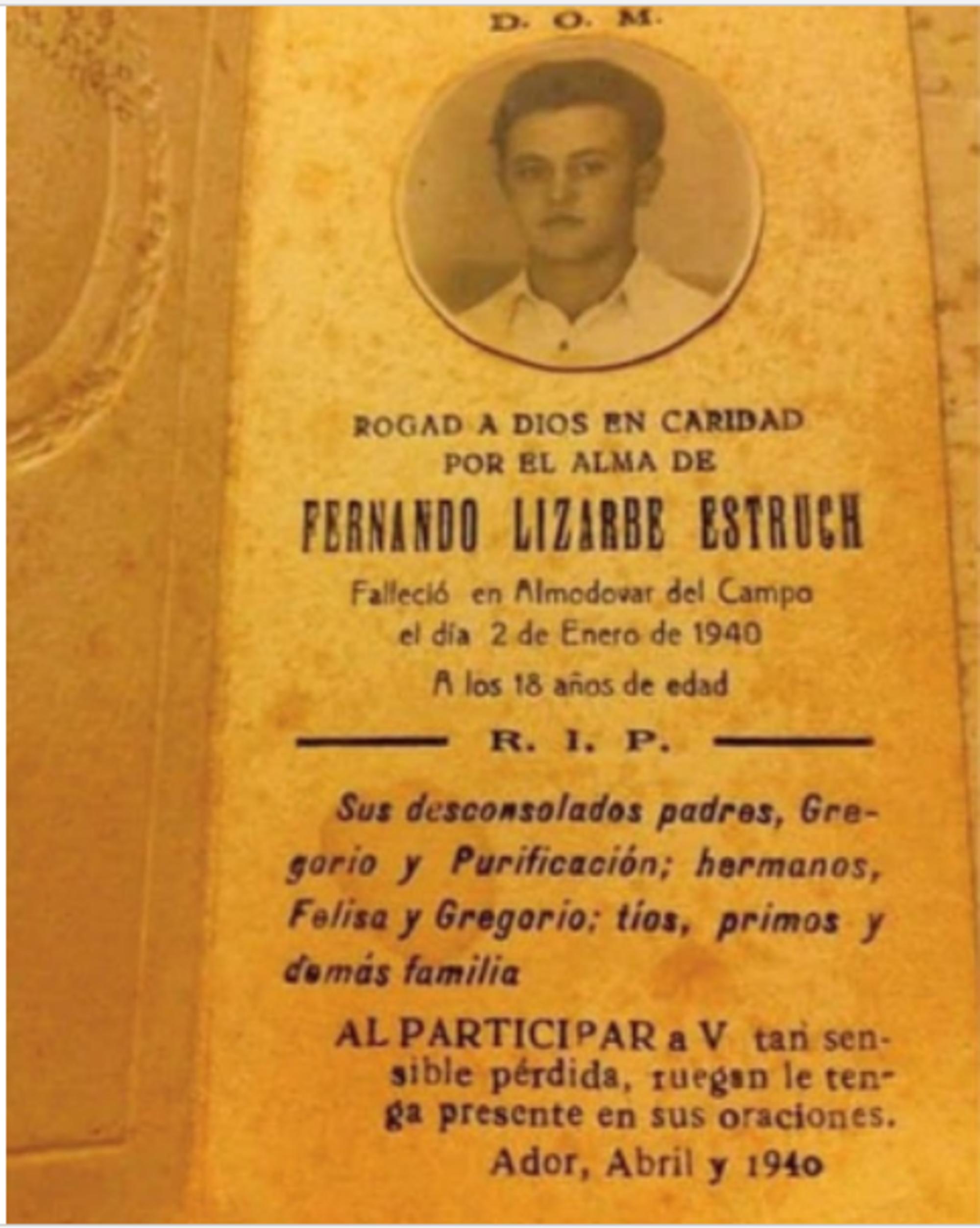 Recordatorio en memoria de Fernando Lizarbe Estruch