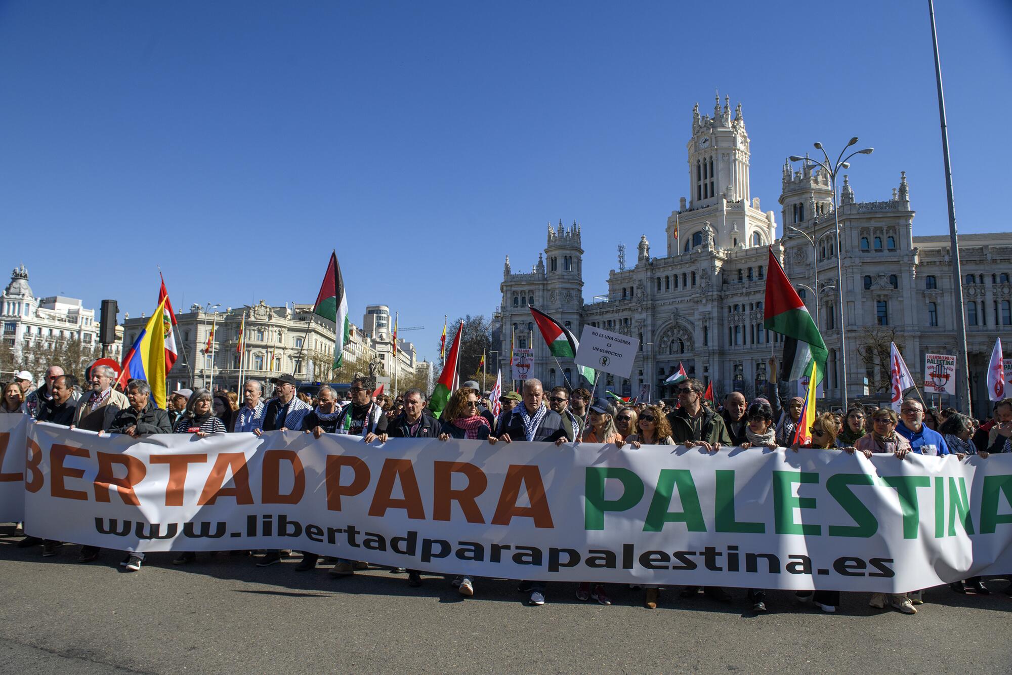 Manifestación del 17 de febrero "Libertad para Palestina" convocada por Sumar, IU, Más País, PCE y los grandes sindicatos. El PSOE apoyó la manifestación como "participante". - 13