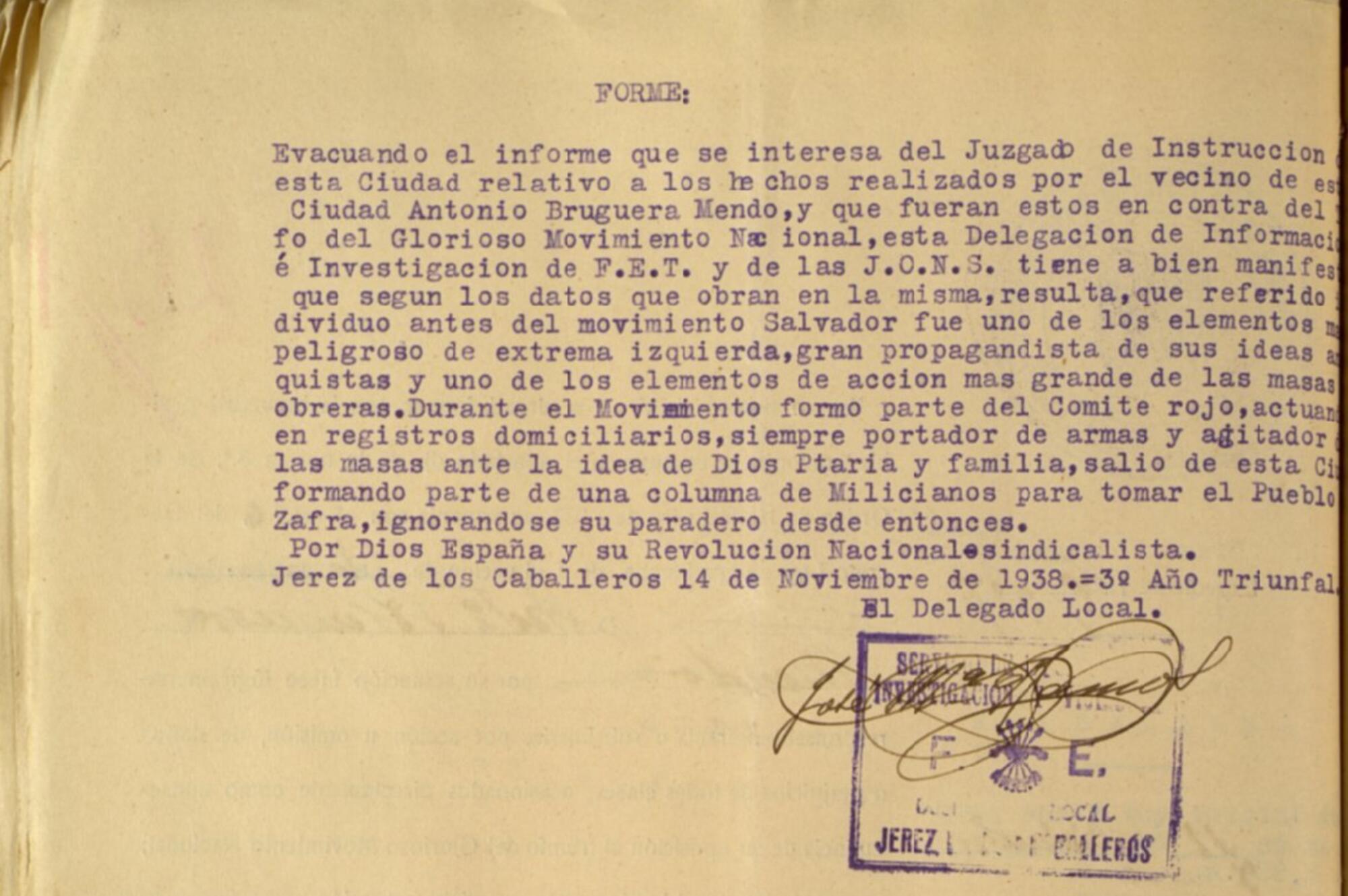 Falange Antonio Bruguera Mendo