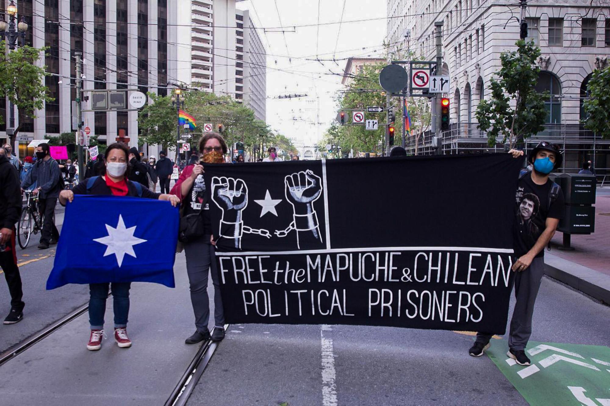 Mani Chile pancarta Mapuche