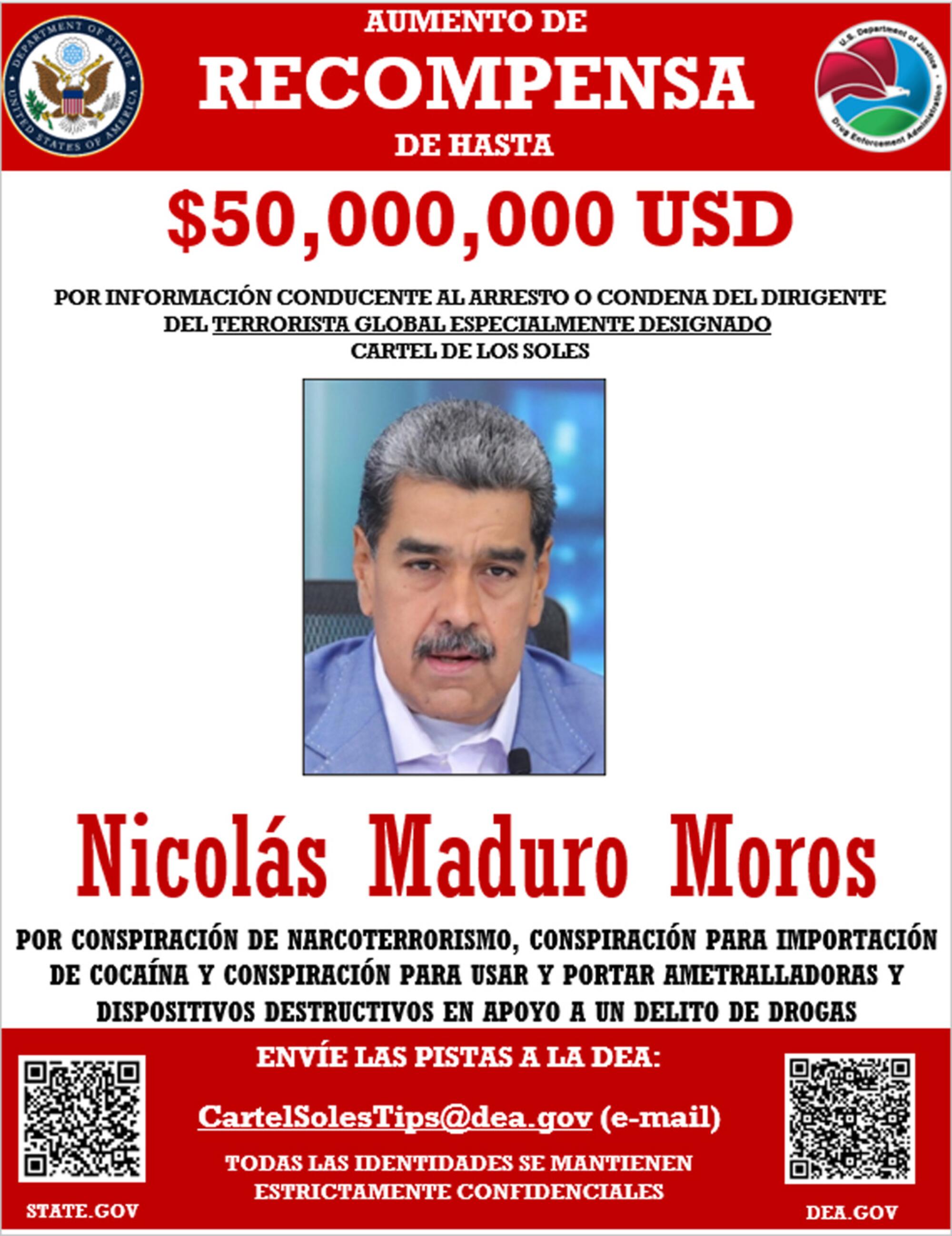 Cartel recompensa Maduro
