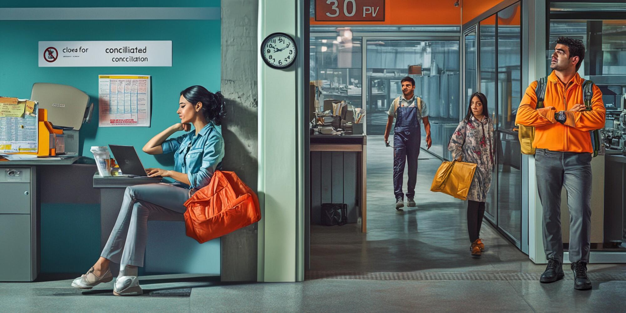 Trabajadores terminando turno laboral