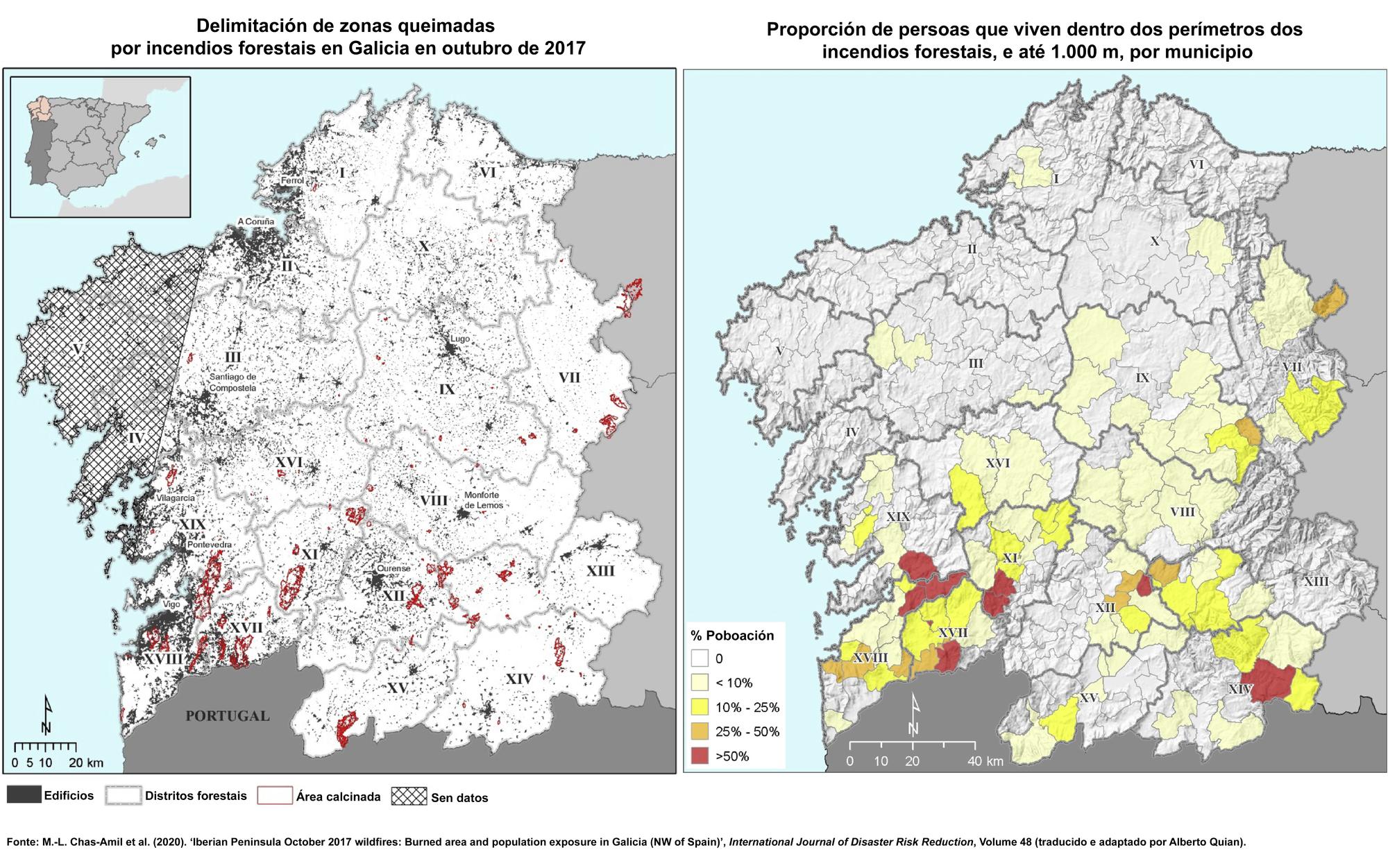 Mapa incendios en Galiza