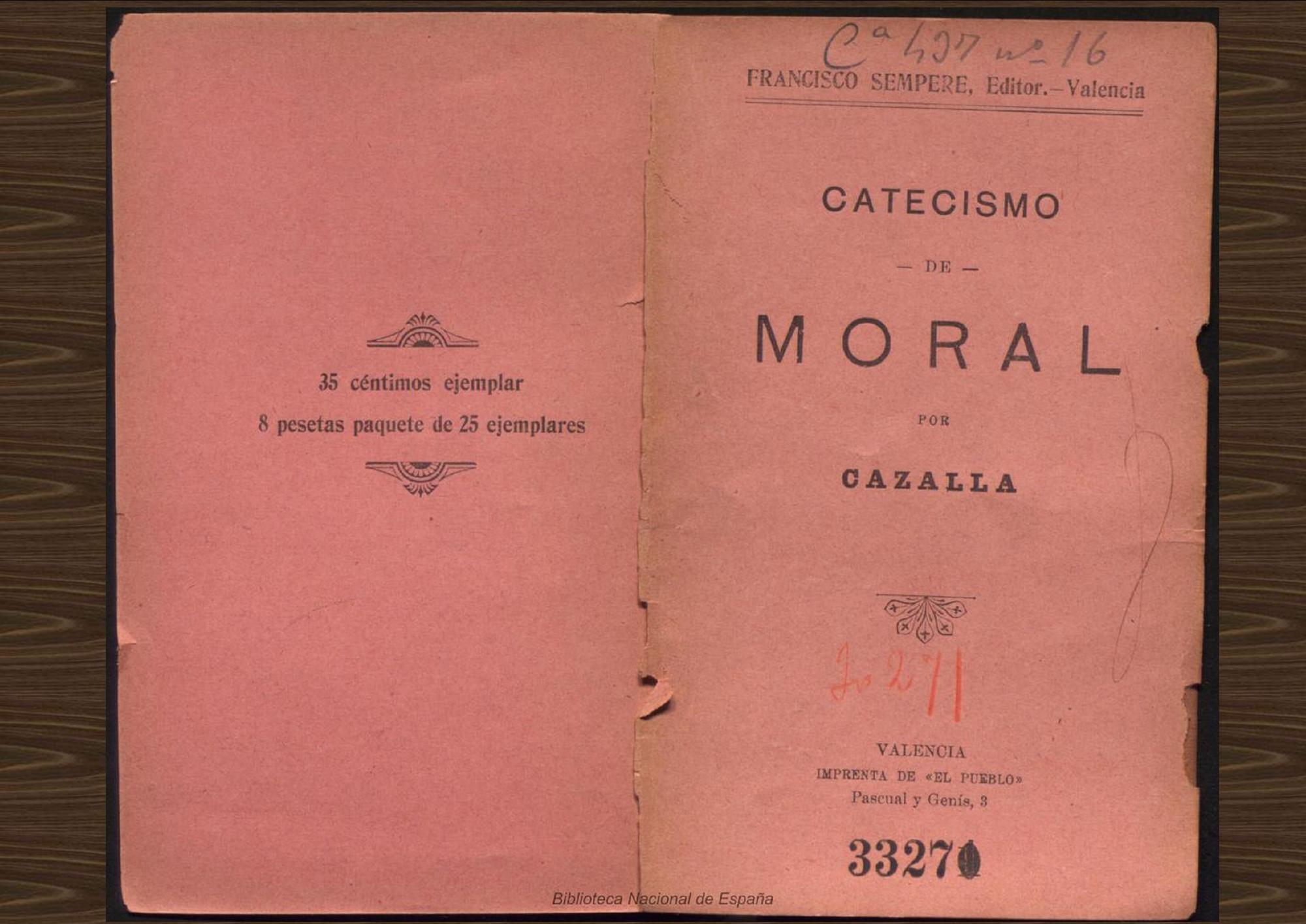 Catecismo moral de Cazalla. Libro de texto de la Escuela Laica 