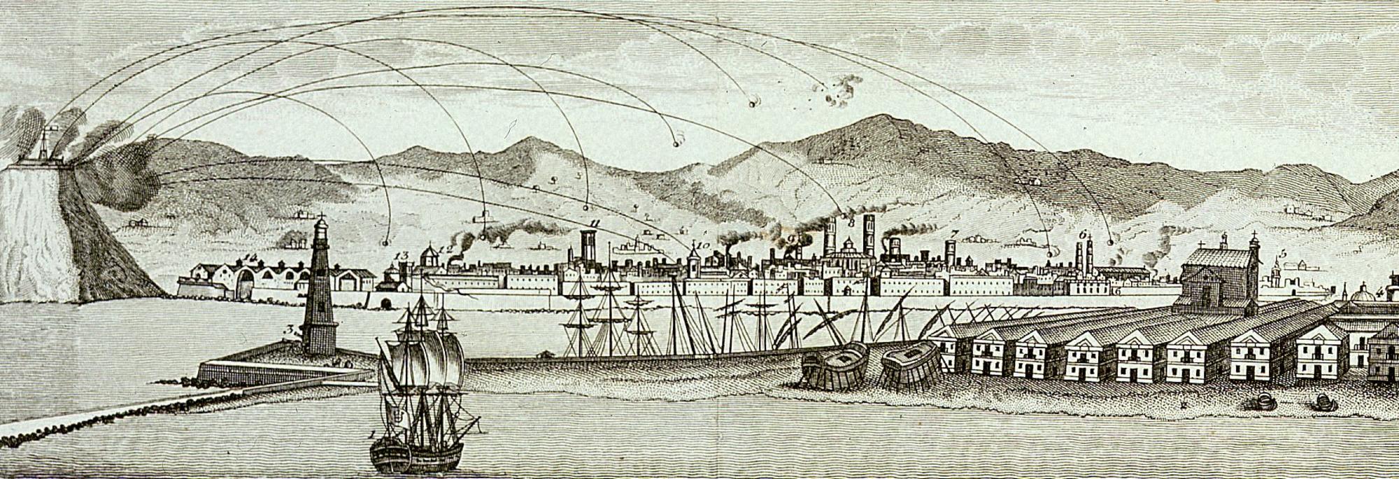 Vista de Barcelona bombardeada en 1842