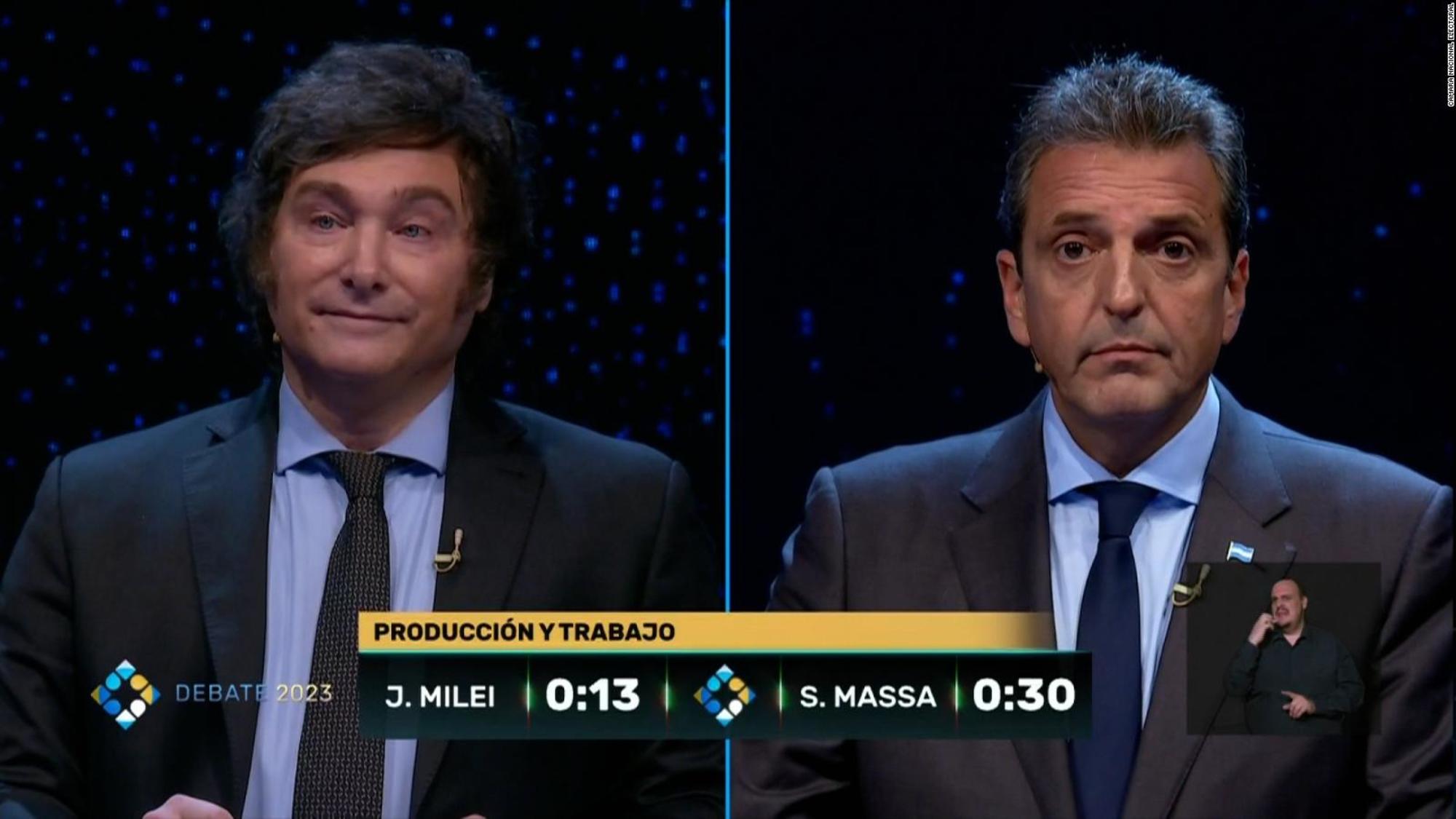 Debate entre Javier Milei y Sergio Massa, candidatos de la segunda vuelta de las elecciones argentinas, este 19 de noviembre.