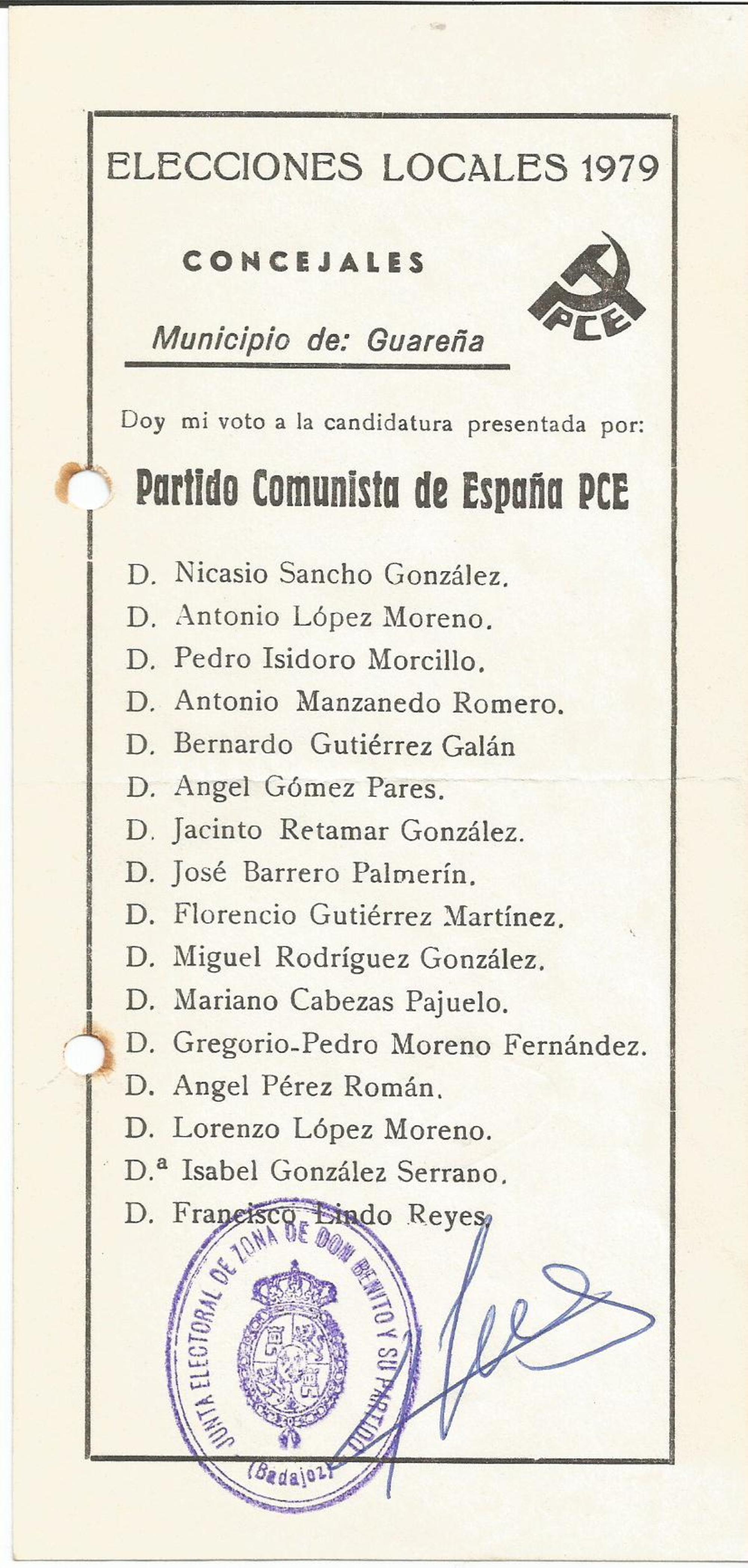 PCE Guareña papeleta electoral