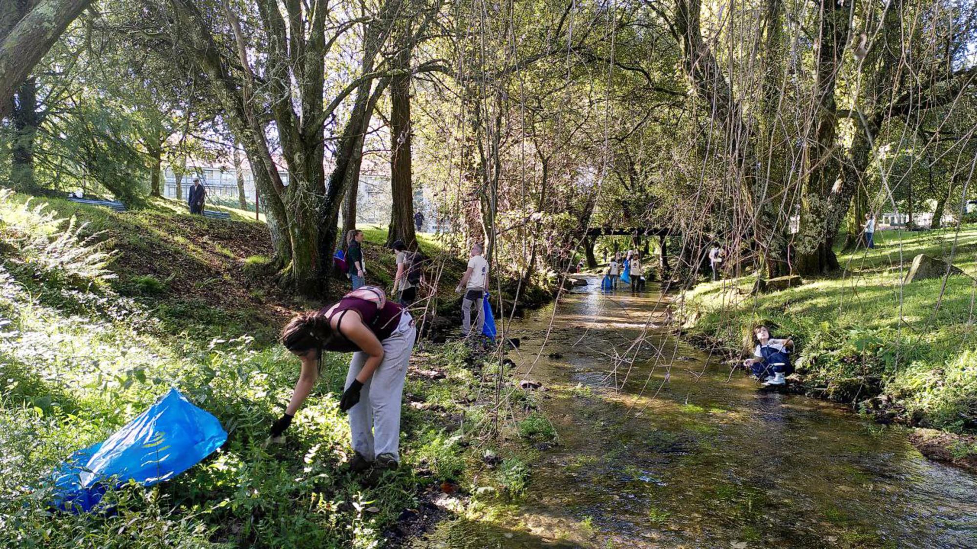 Voluntarias limpando río Sarela
