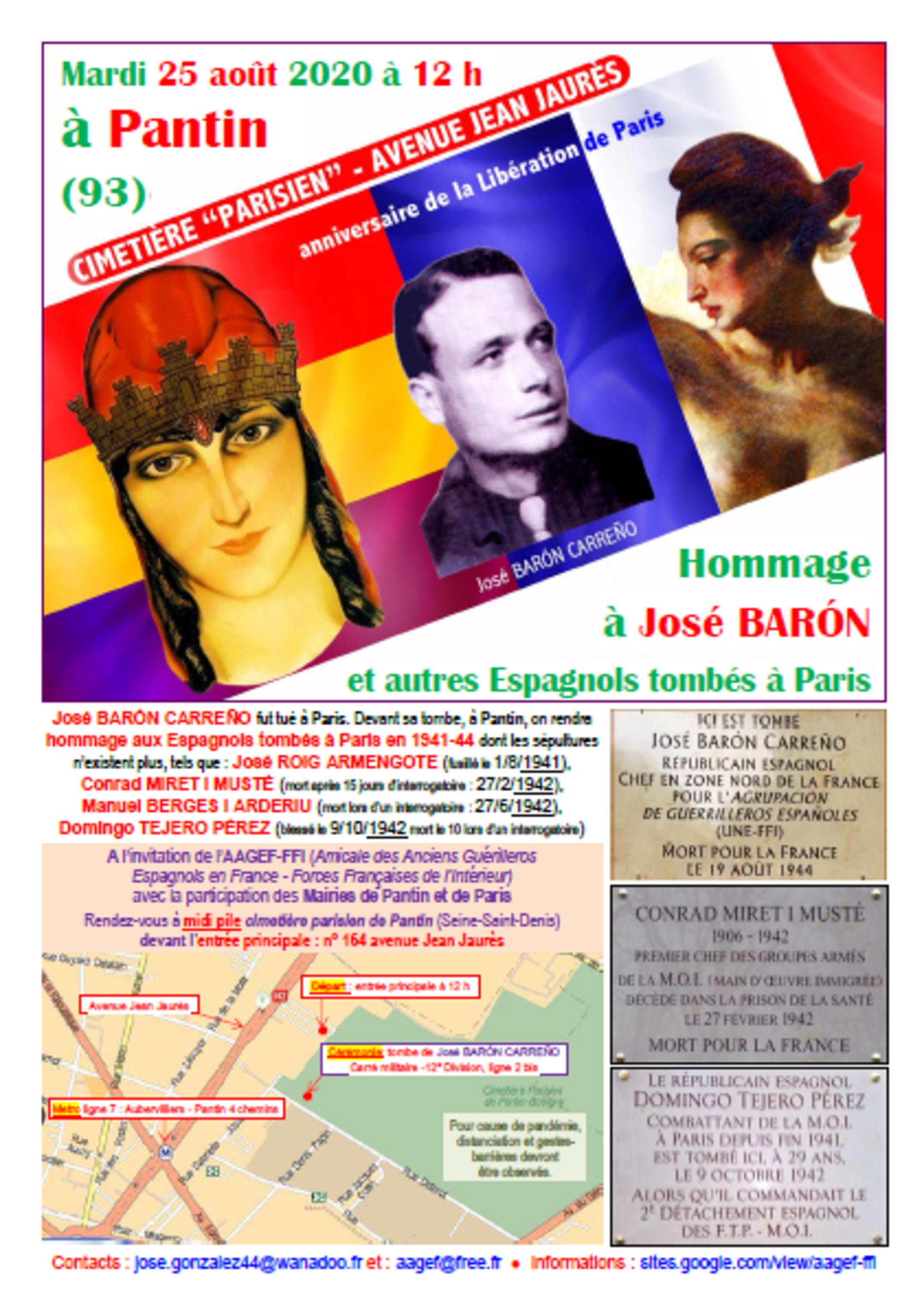 Homenaje a Jose Baron y a los españoles muertos en Paris