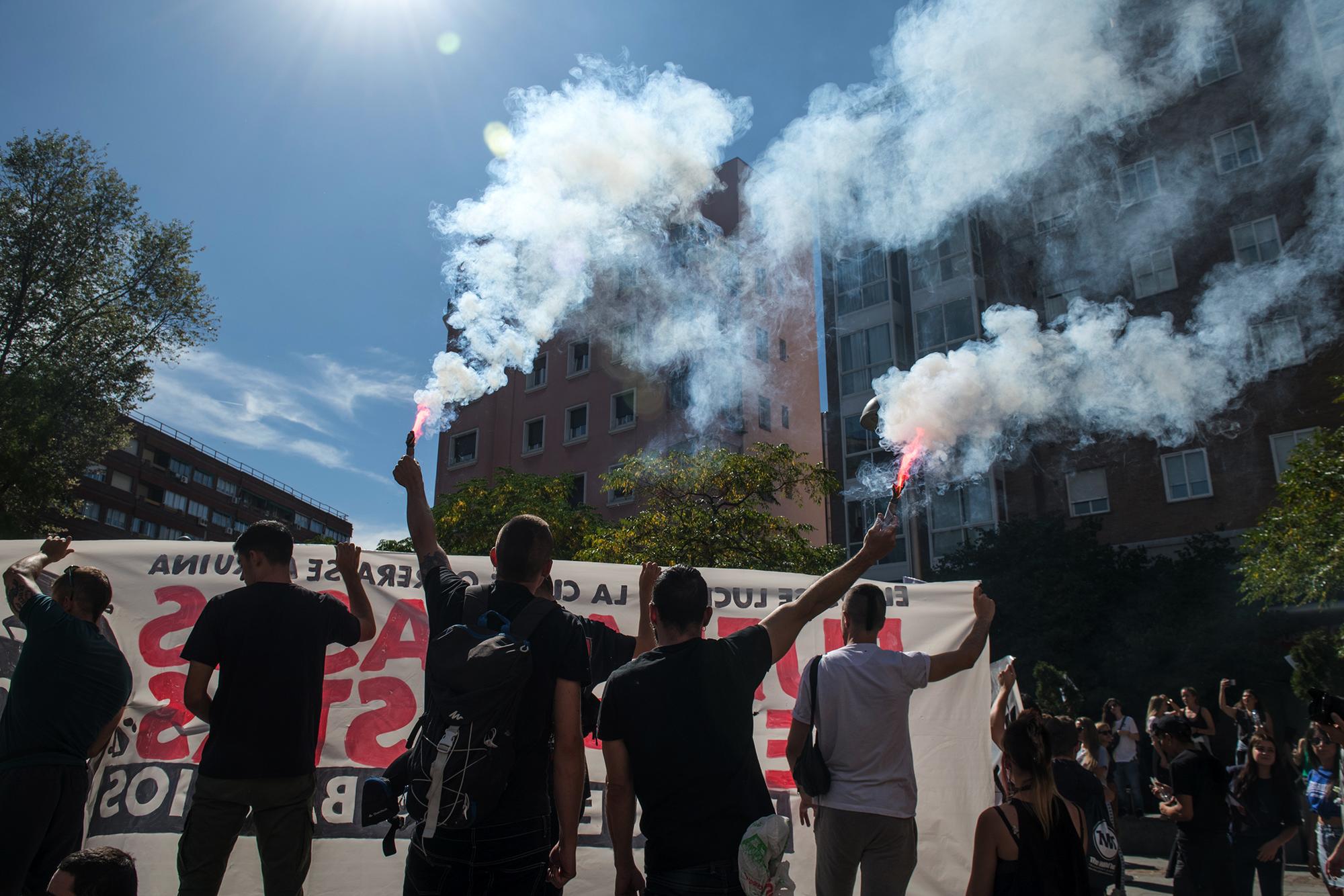 Manifestacion contra las casa de apuestas en el barrio de Tetuan, Madrid.