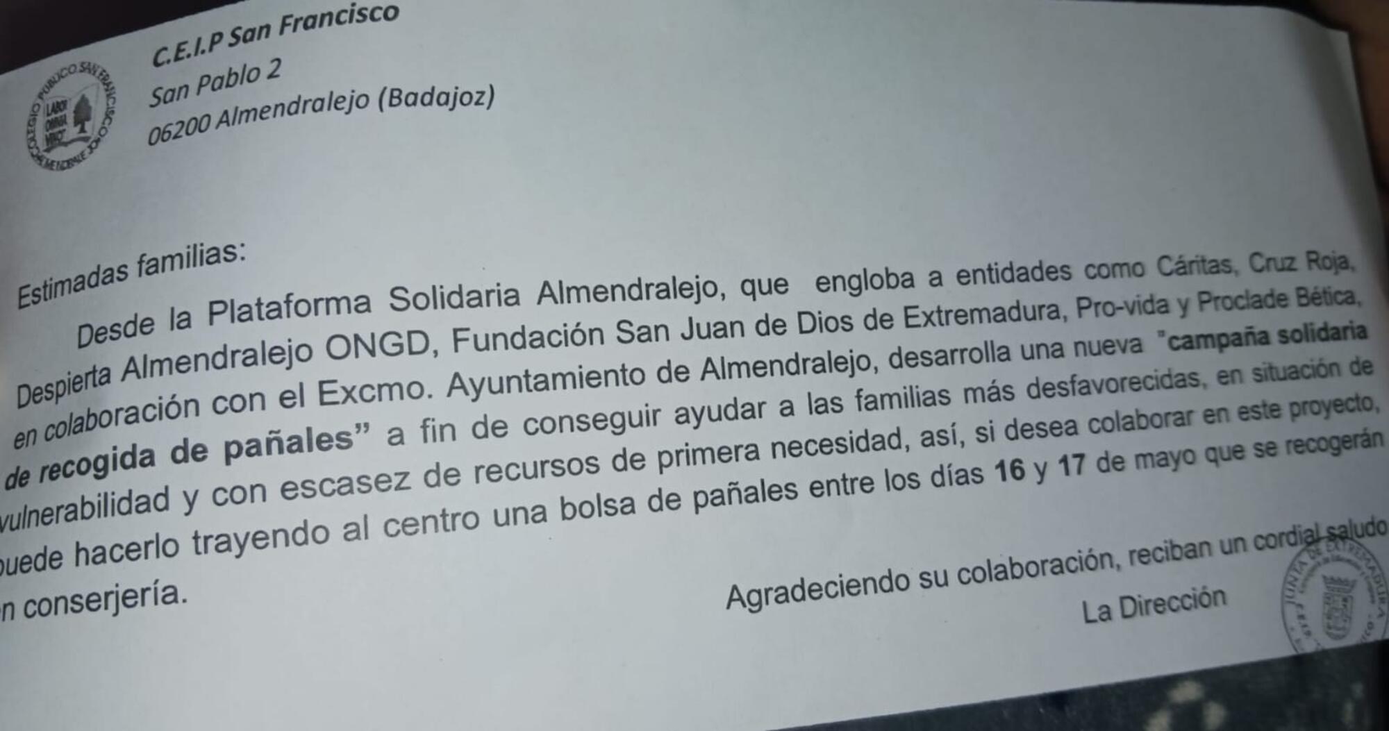 campaña solidaria almendralejo