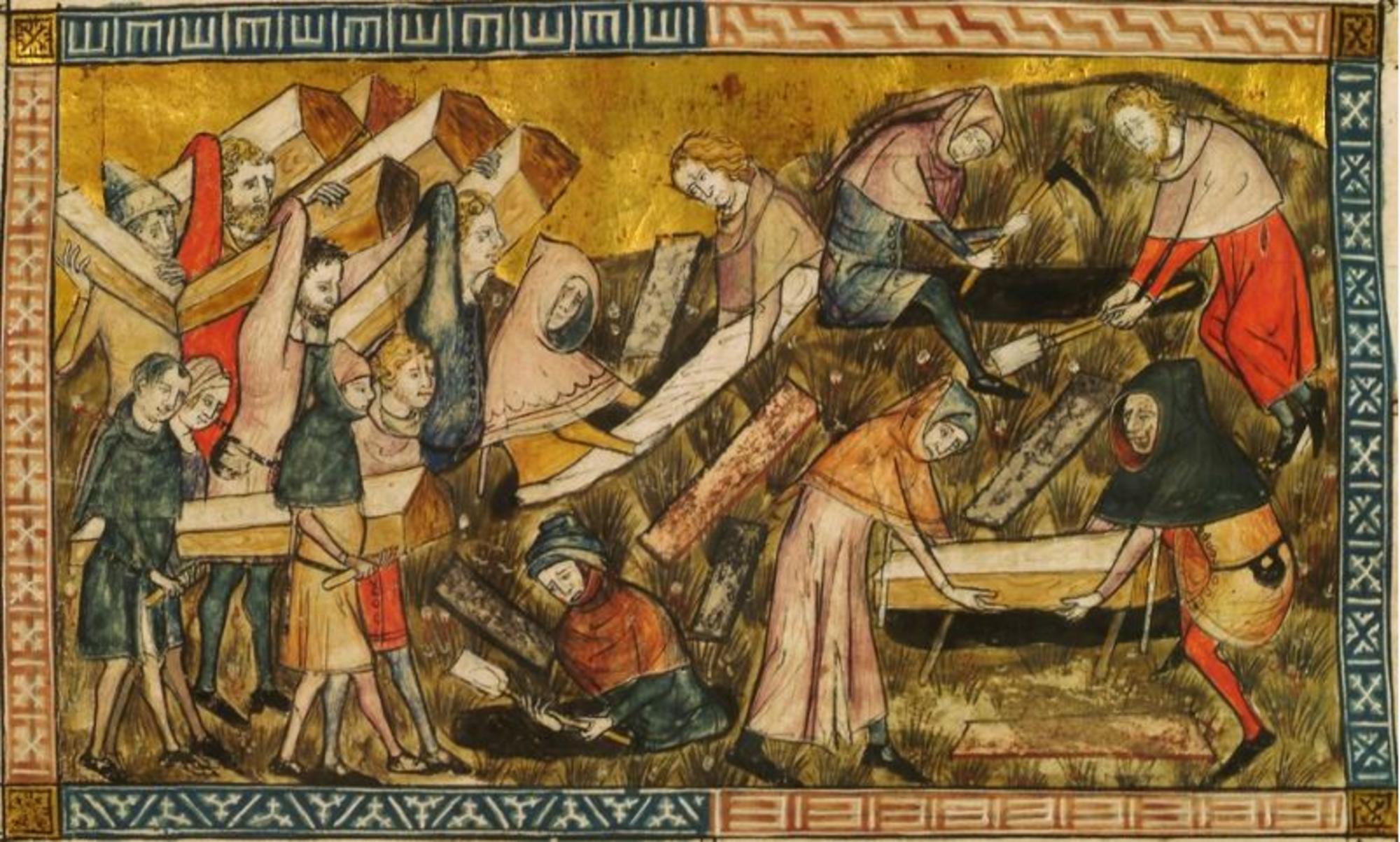 Ciudadanos de Tournai enterrando as vítimas da Peste negra, 1353 