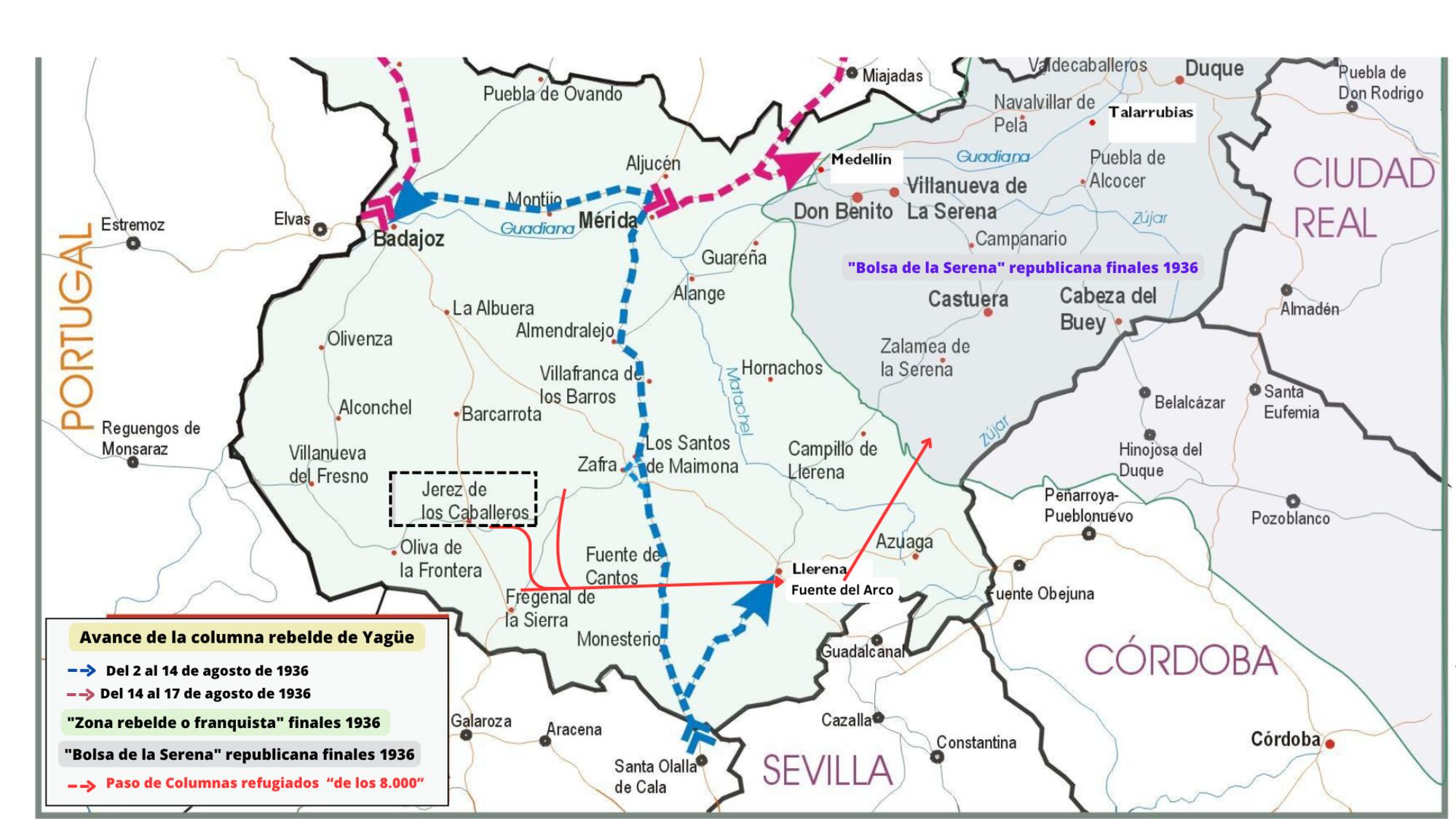 Mapa refugiados Badajoz 1936