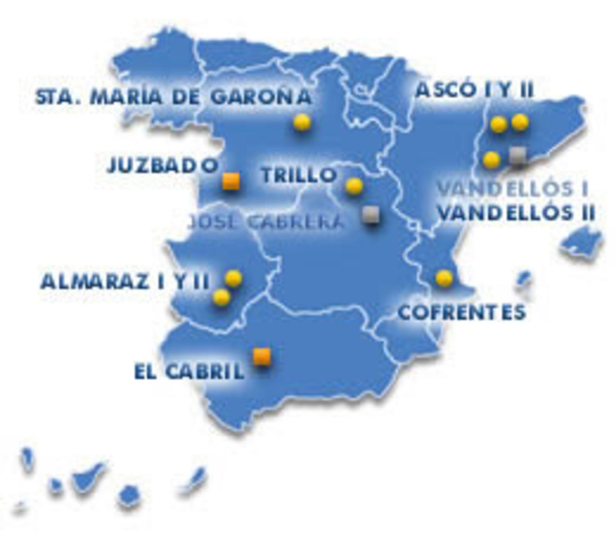 Mapa de las centrales y cementerio nuclear en España