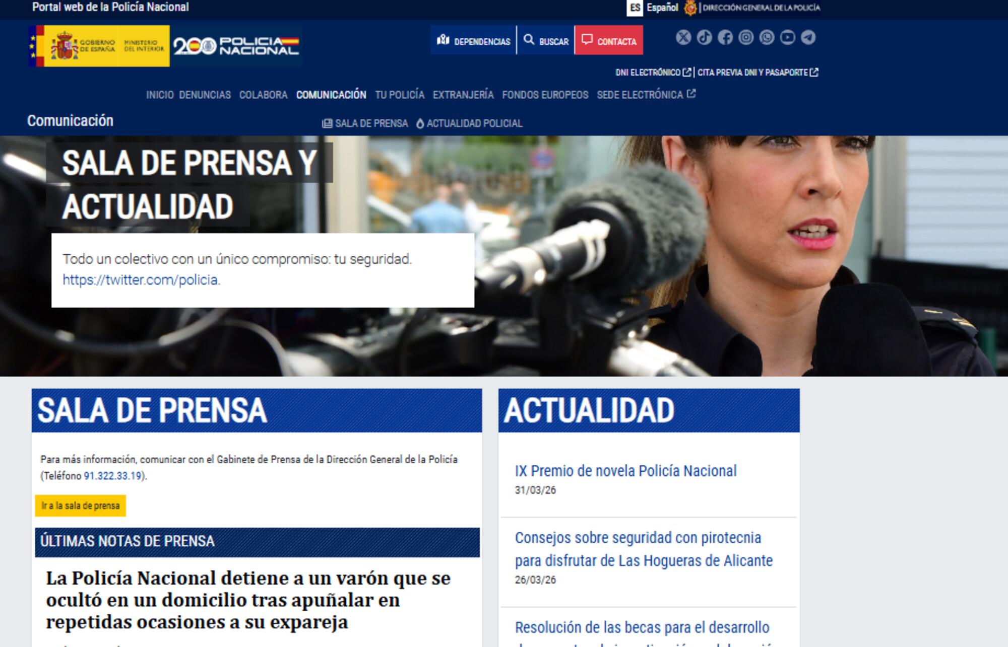 Web de la Oficina de Comunicación de la Policía Nacional
