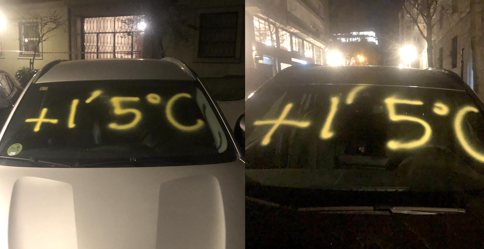 Varios coches de gama alta en el barrio de Salamanca (Madrid) sufren una nueva acción para alertar de los peligros de la actual crisis climática.