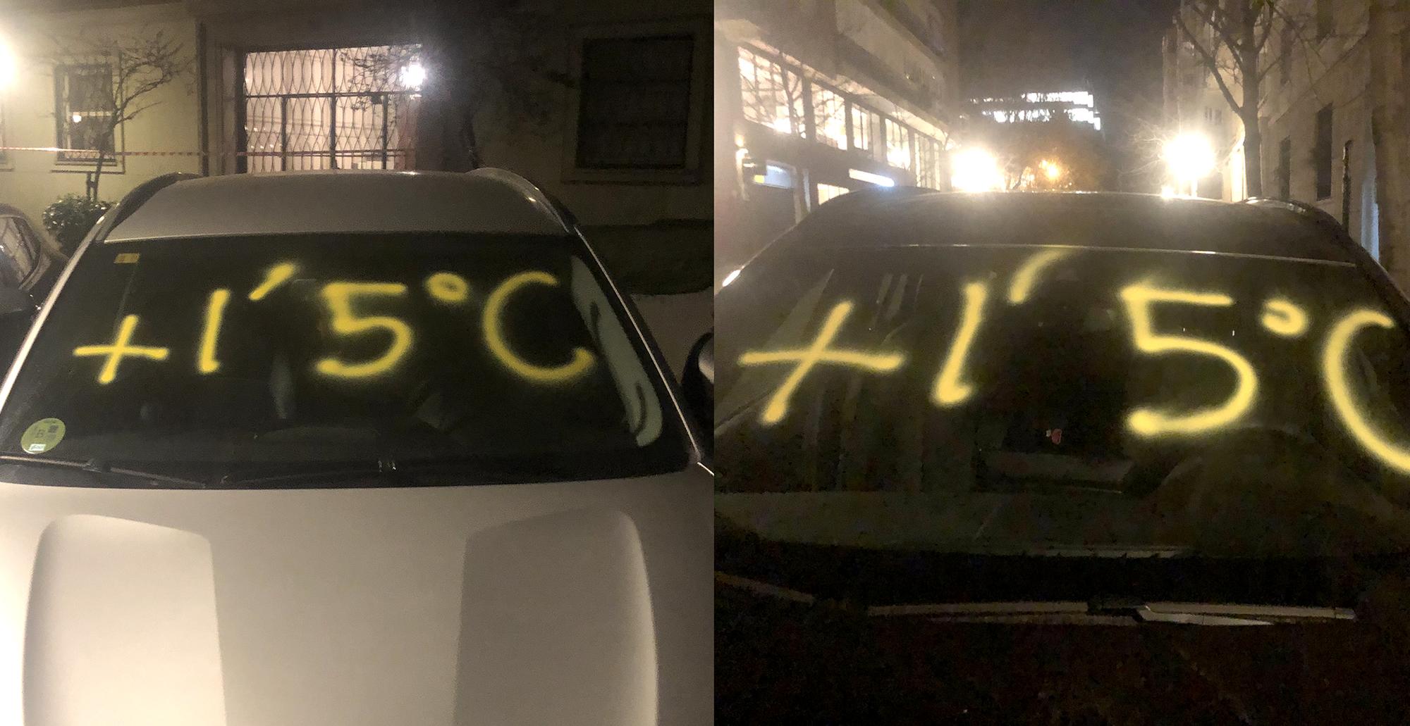 Varios coches de gama alta en el barrio de Salamanca (Madrid) sufren una nueva acción para alertar de los peligros de la actual crisis climática.