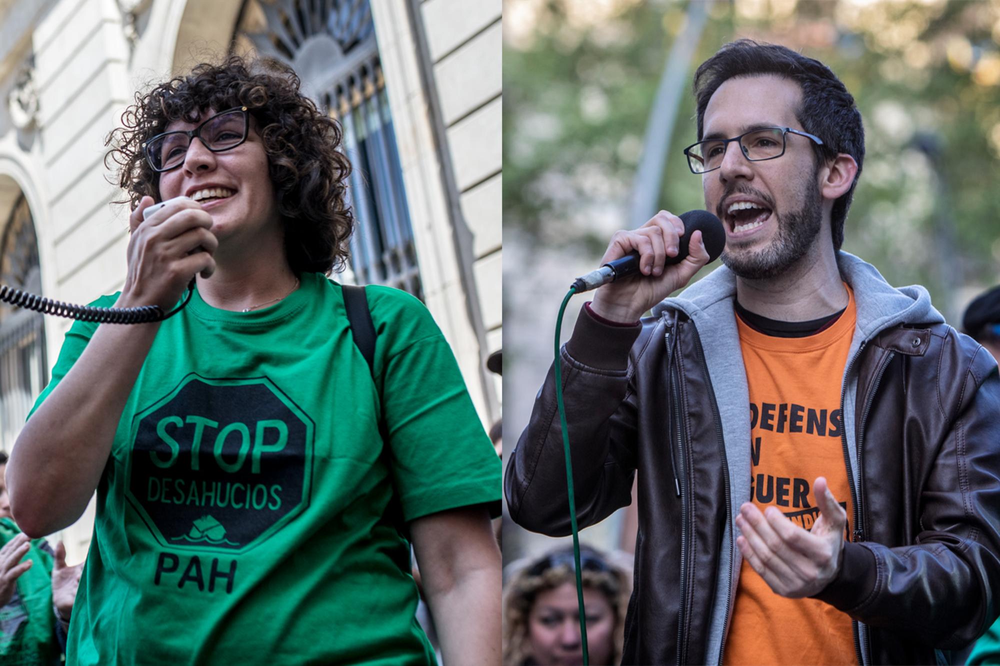 Lucía Delgado, de la Plataforma de Afectados por la Hipoteca (PAH) de Barcelona, y Jaime Palomera, del Sindicato de Inquilinos e Inquilinas de Catalunya.