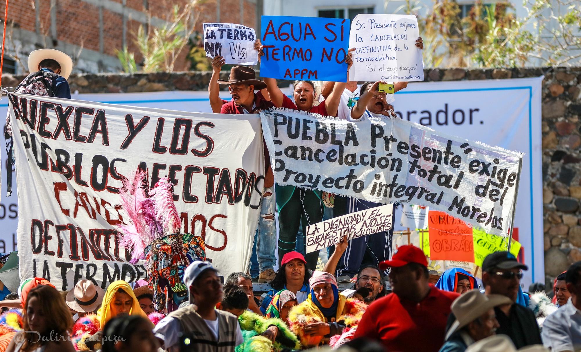 Manifestación contra termoeléctrica en Huexca (Morelos, México)