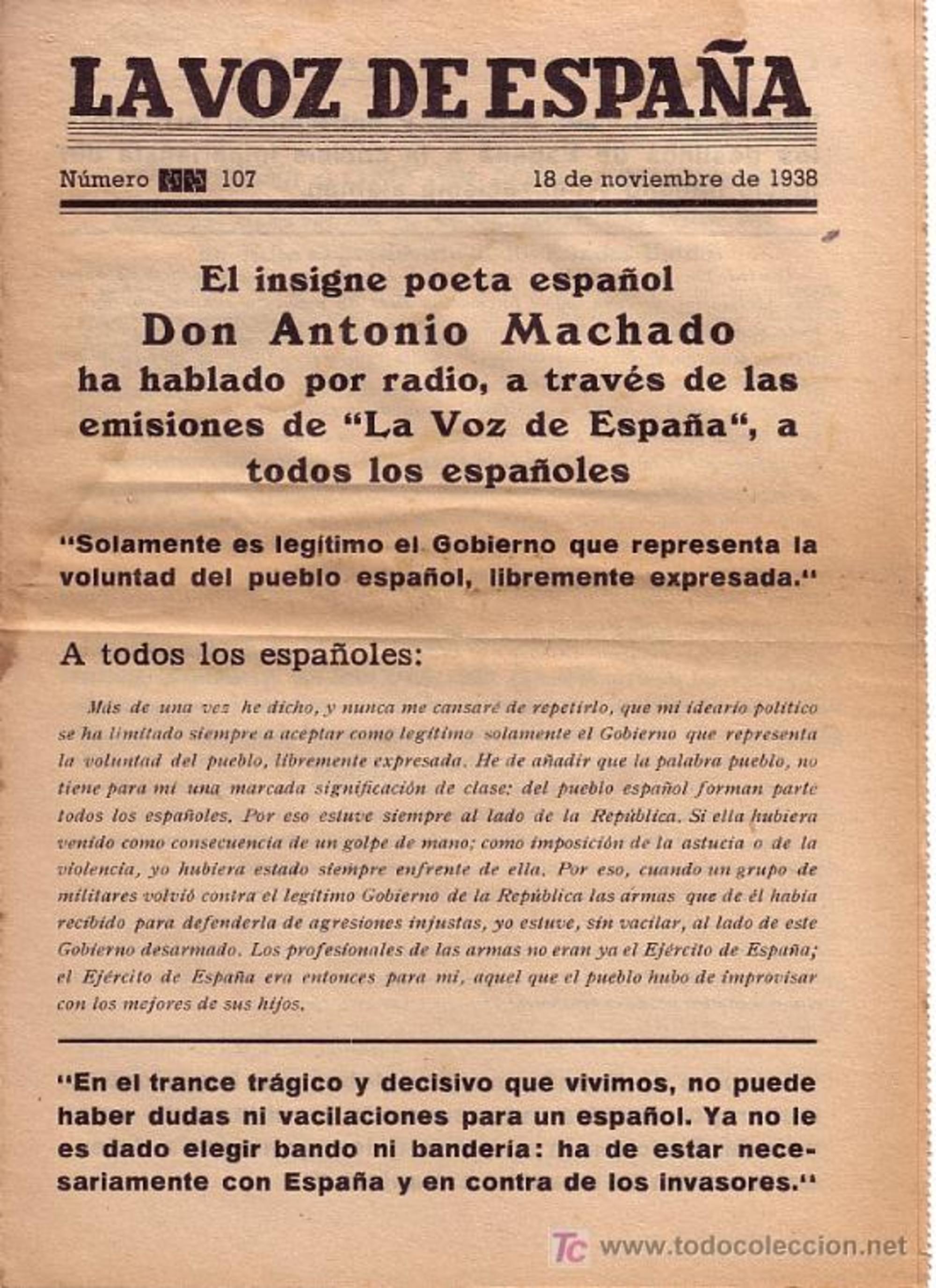 Resumen de la alocución de Machado en La voz de España