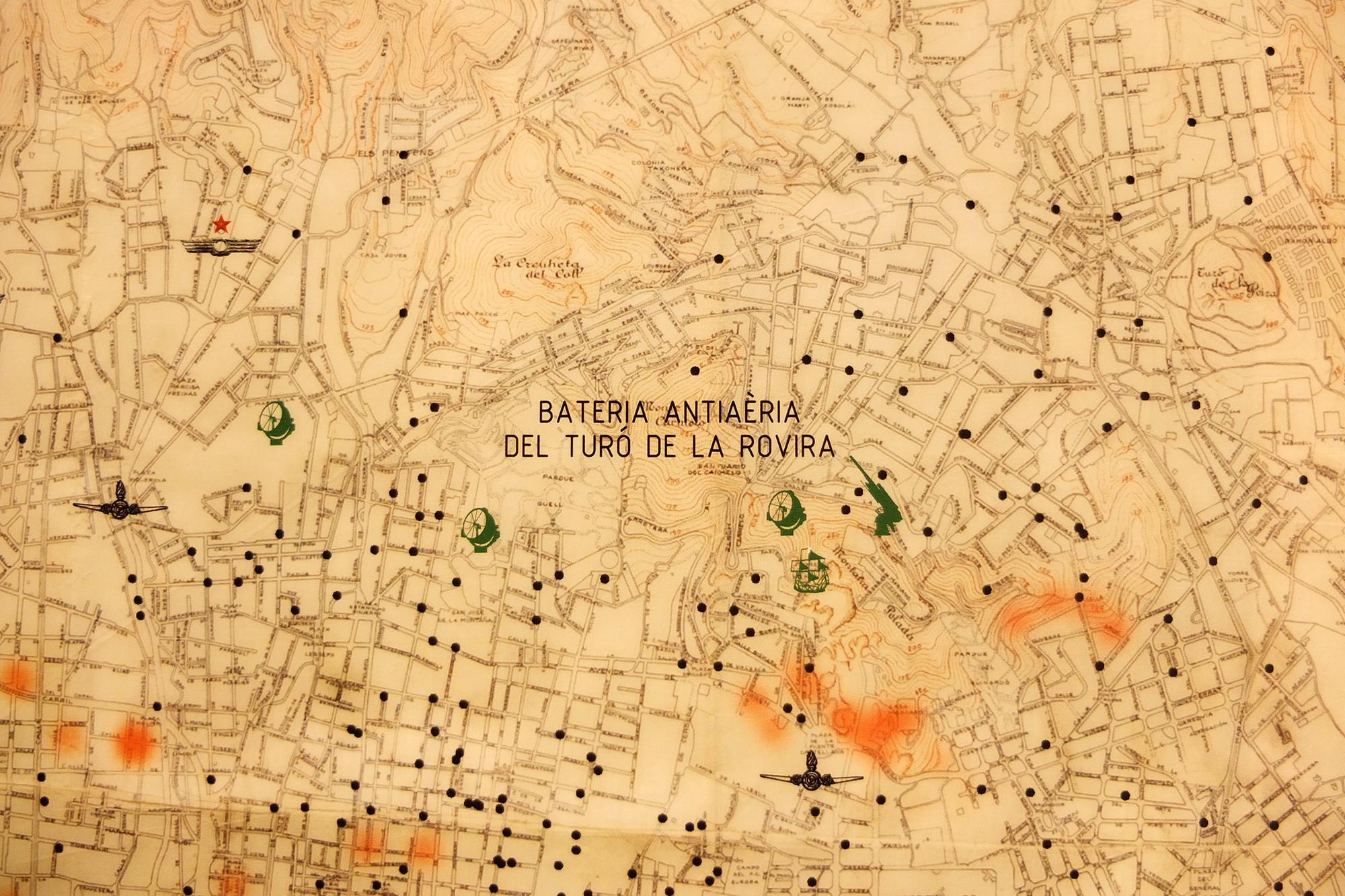 Mapa de la batería antiaérea del Turó de la Rovira