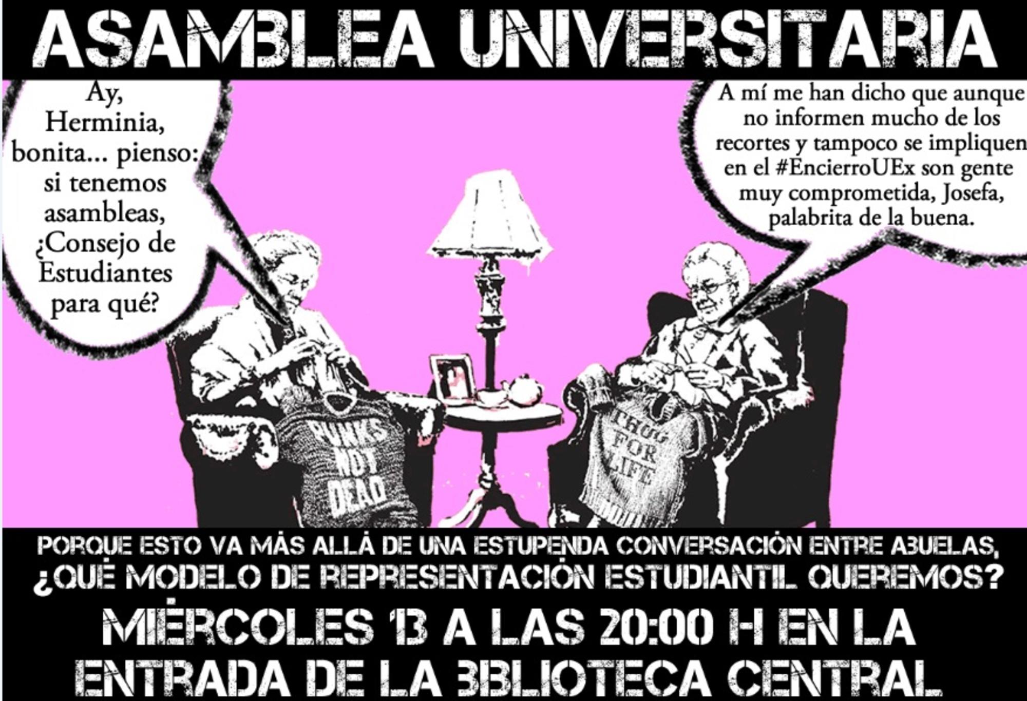 Cartel de la asamblea de estudiantes de Cáceres
