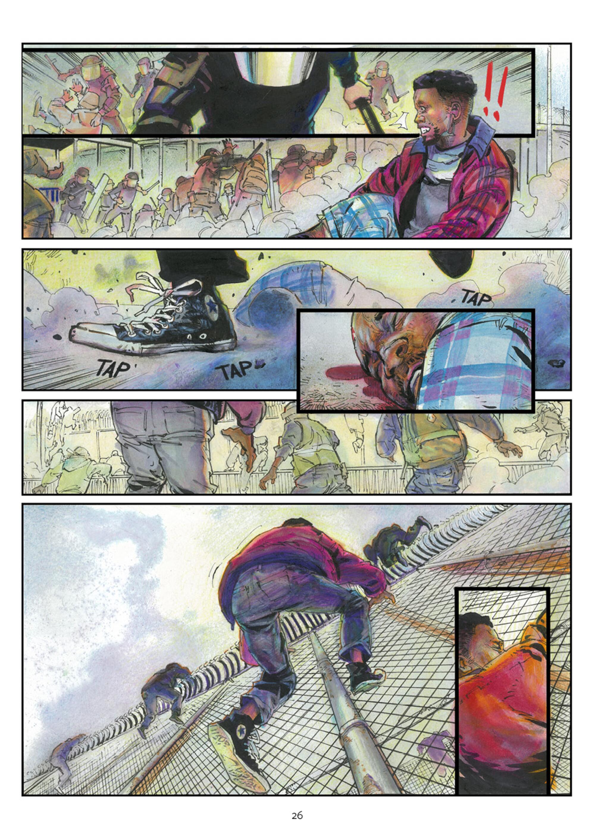 Una página de la historia de Mohamed en el cómic ‘Los nadie’, ilustrada por Eusebio Nsue