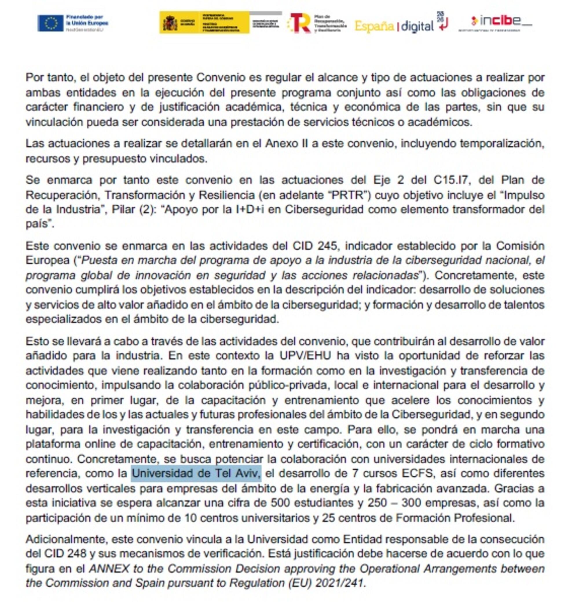 Convenio de colaboración entre la UPV/EHU e INCIBE para la promoción de Cátedras de Ciberseguridad
